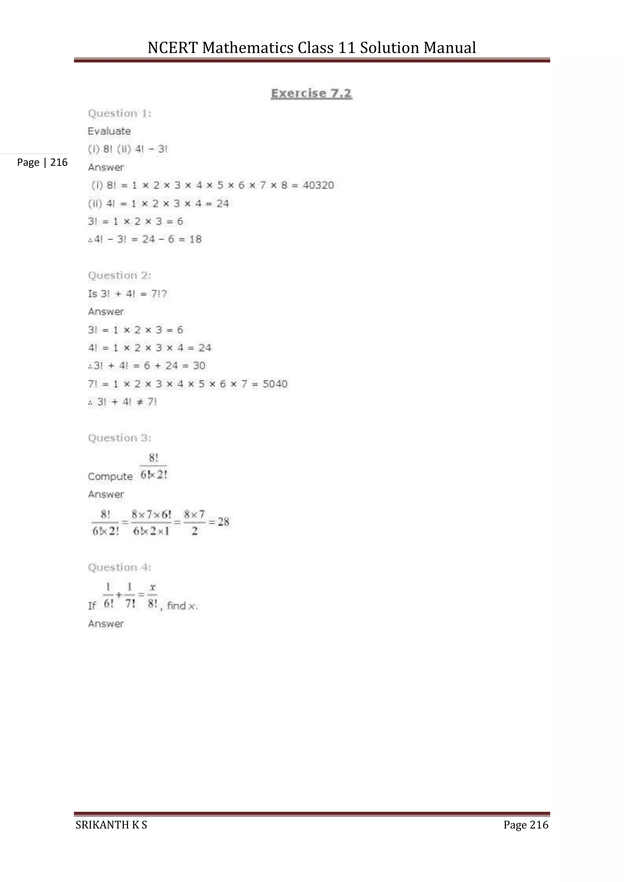 NCERT Mathematics Class 11 Solution Manual
SRIKANTH K S Page 216
Page | 216
 
