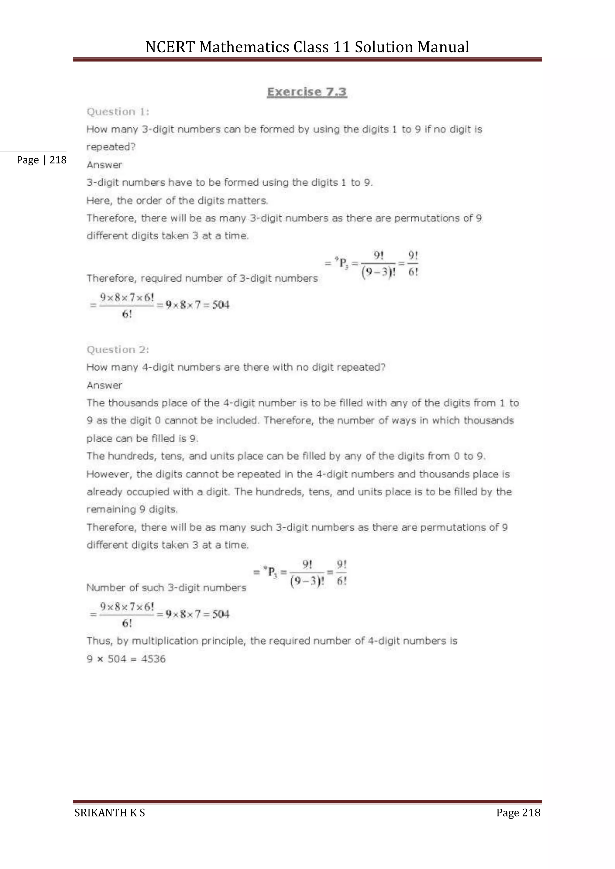 NCERT Mathematics Class 11 Solution Manual
SRIKANTH K S Page 218
Page | 218
 