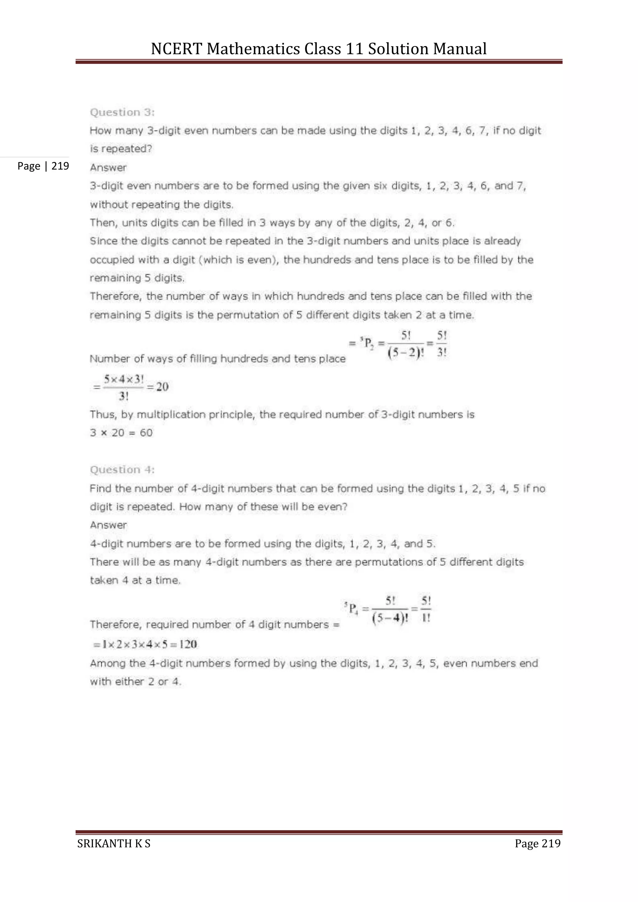 NCERT Mathematics Class 11 Solution Manual
SRIKANTH K S Page 219
Page | 219
 