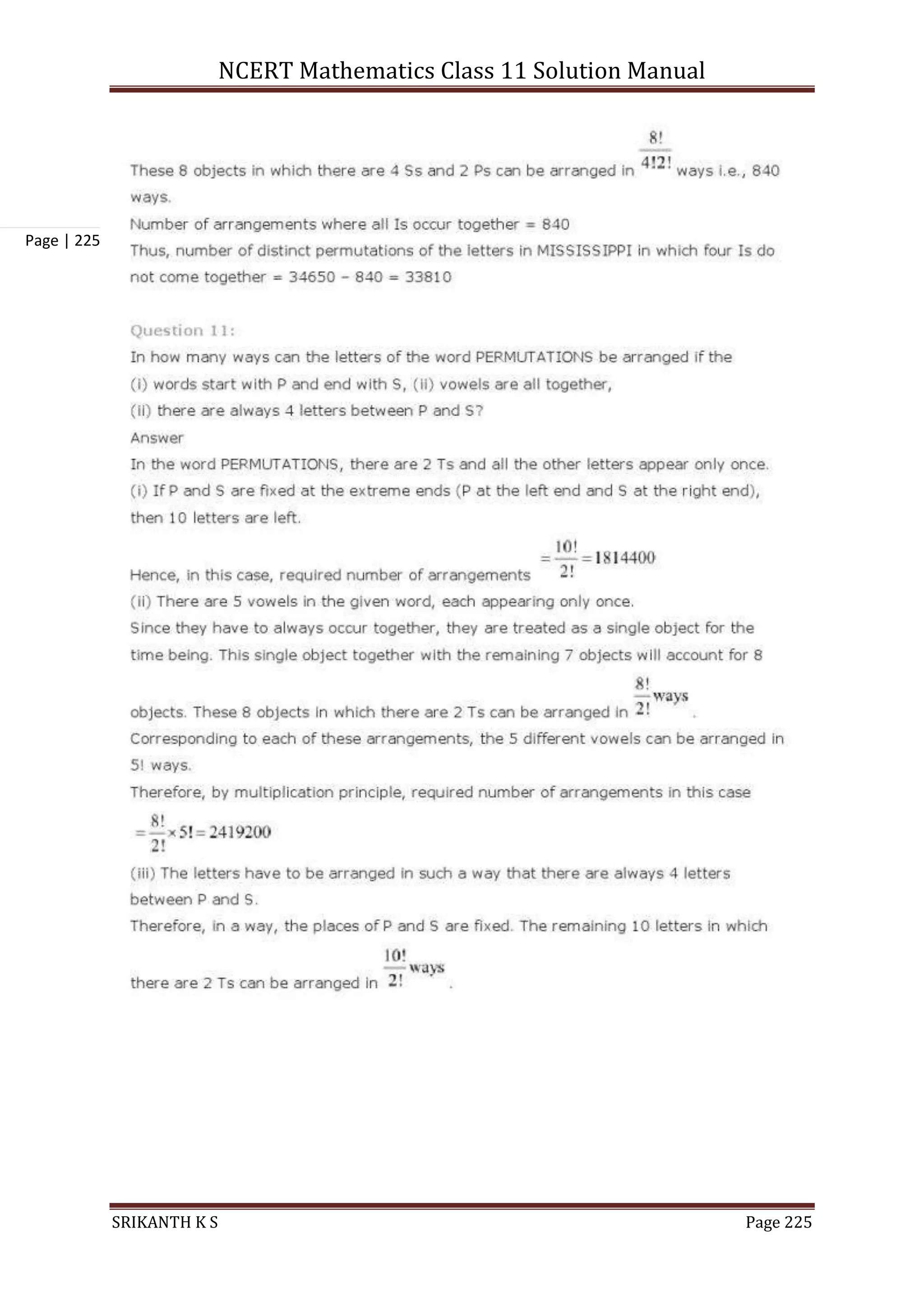 NCERT Mathematics Class 11 Solution Manual
SRIKANTH K S Page 225
Page | 225
 