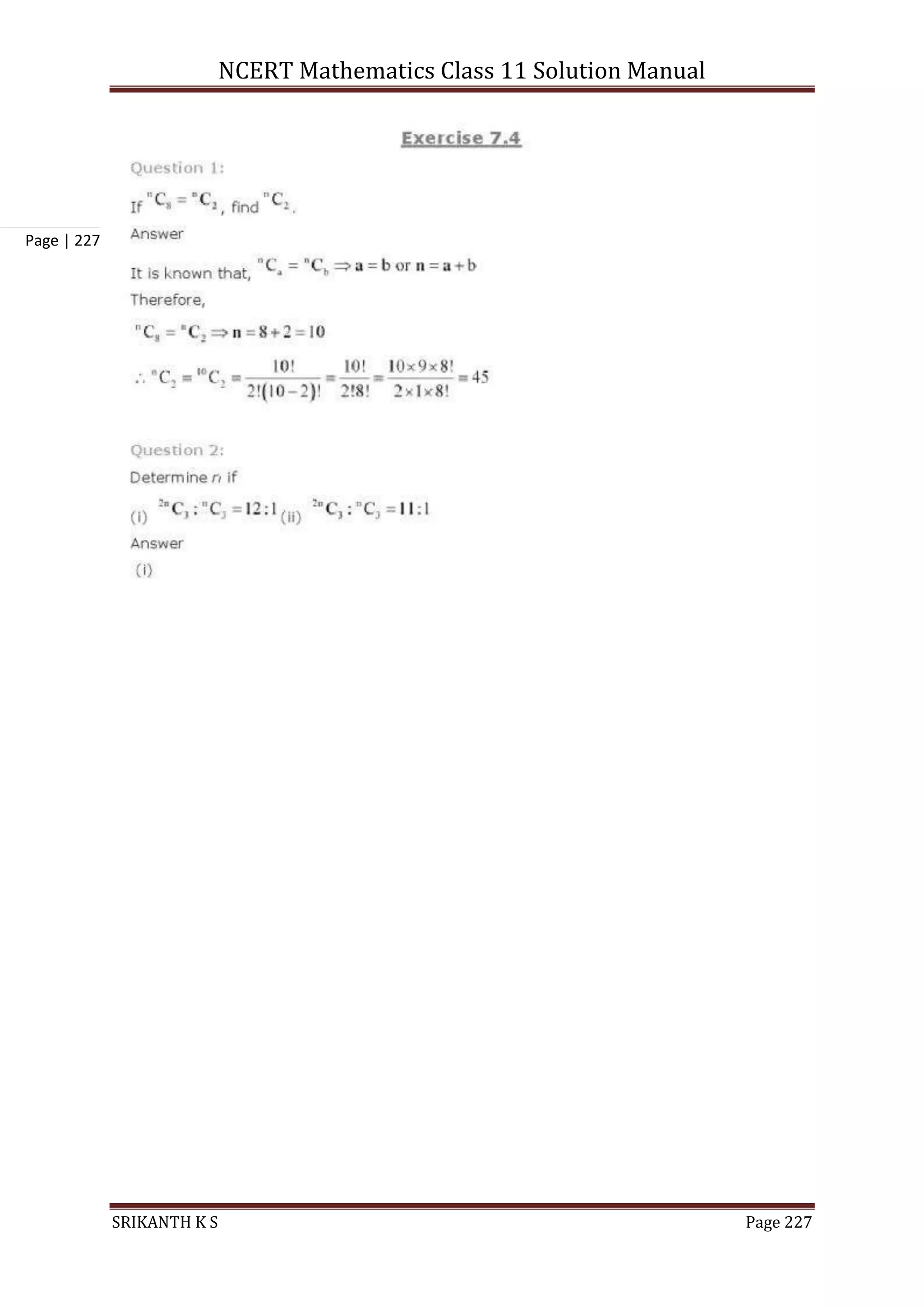 NCERT Mathematics Class 11 Solution Manual
SRIKANTH K S Page 227
Page | 227
 