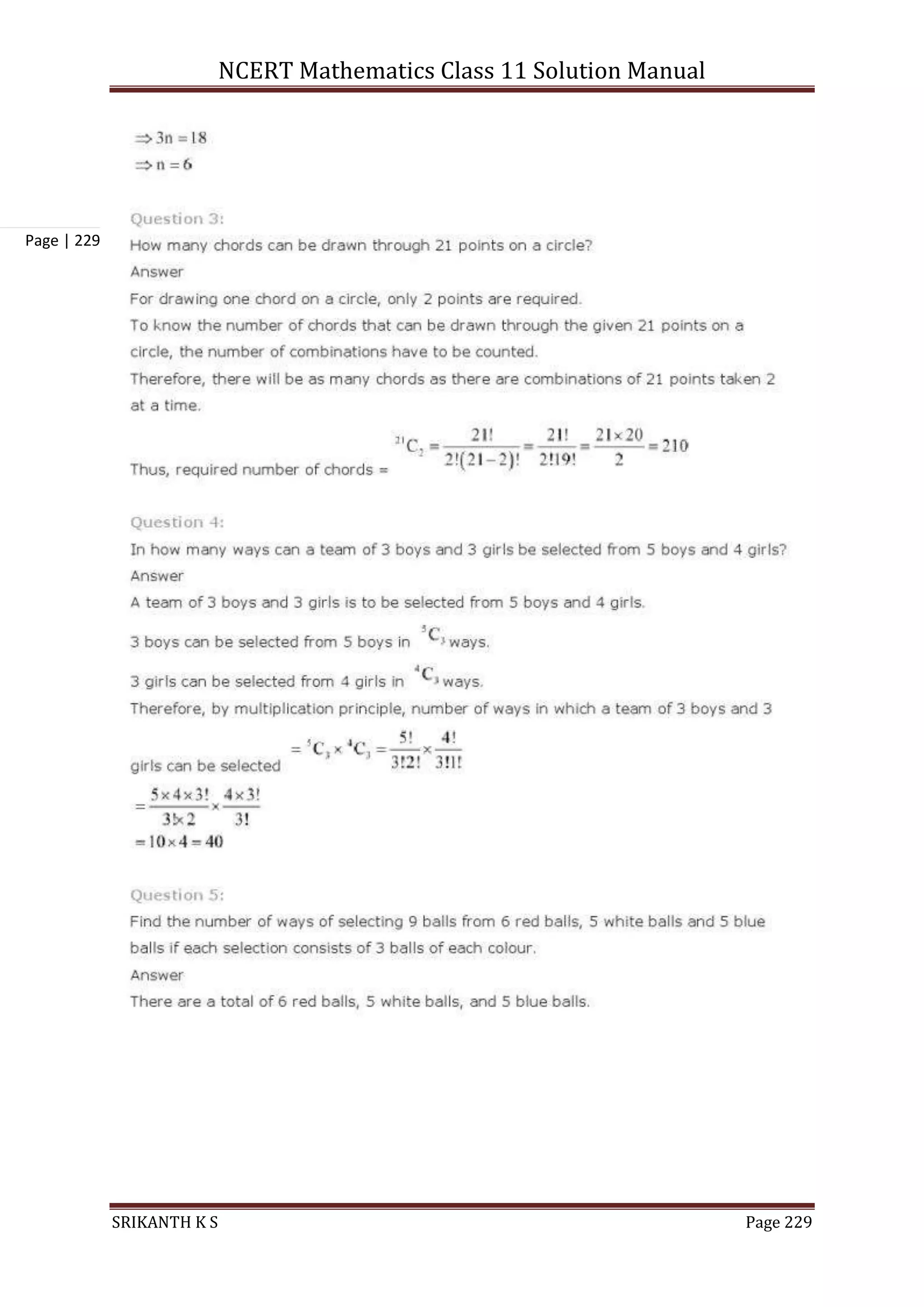 NCERT Mathematics Class 11 Solution Manual
SRIKANTH K S Page 229
Page | 229
 
