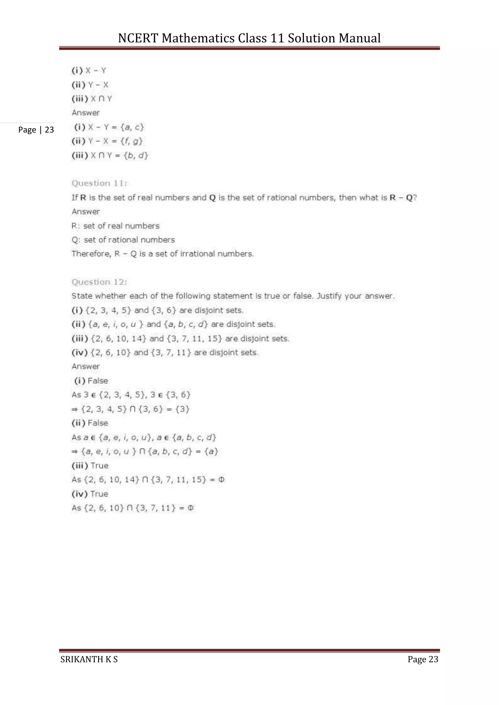 NCERT Mathematics Class 11 Solution Manual
SRIKANTH K S Page 23
Page | 23
 