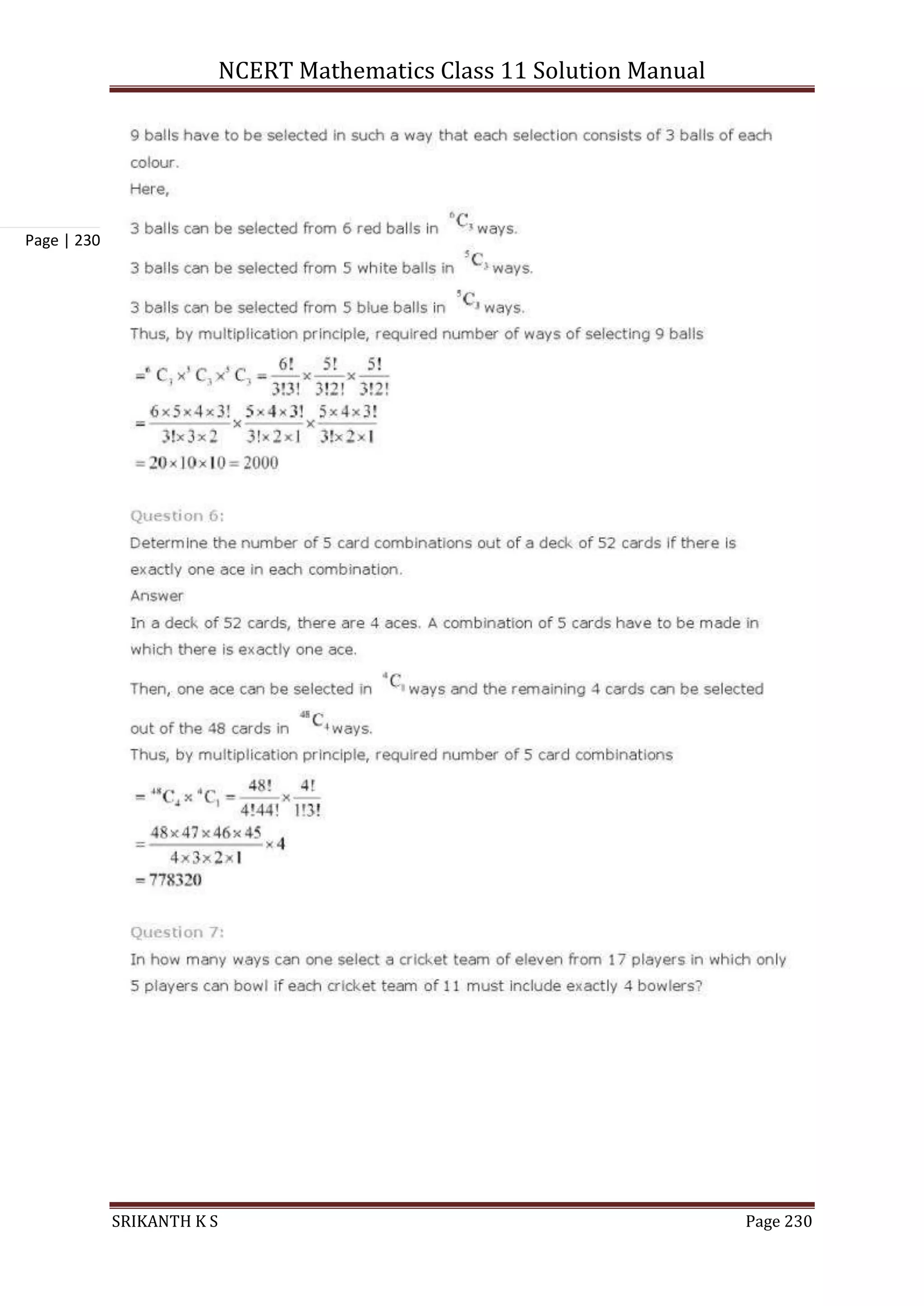 NCERT Mathematics Class 11 Solution Manual
SRIKANTH K S Page 230
Page | 230
 