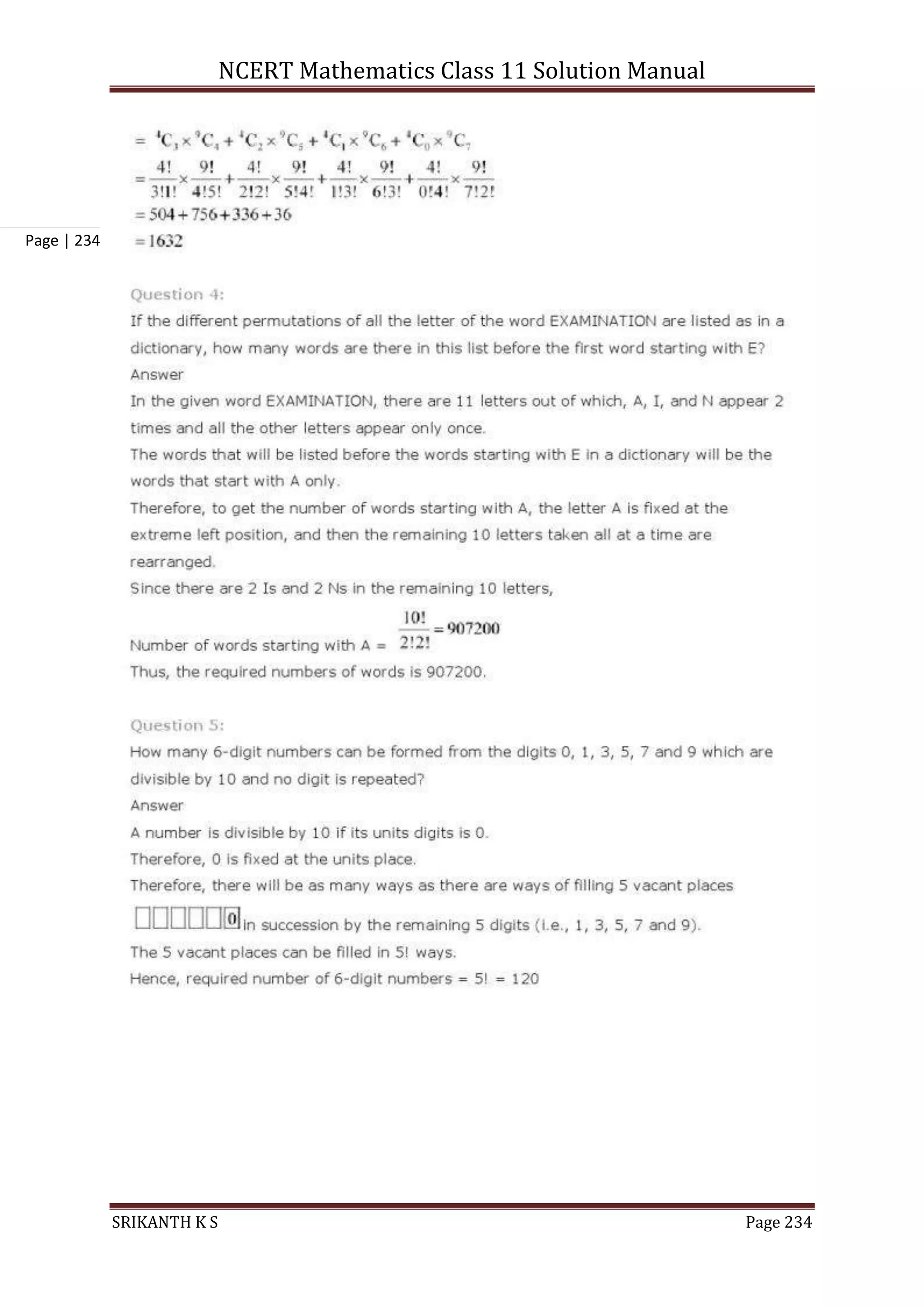 NCERT Mathematics Class 11 Solution Manual
SRIKANTH K S Page 234
Page | 234
 