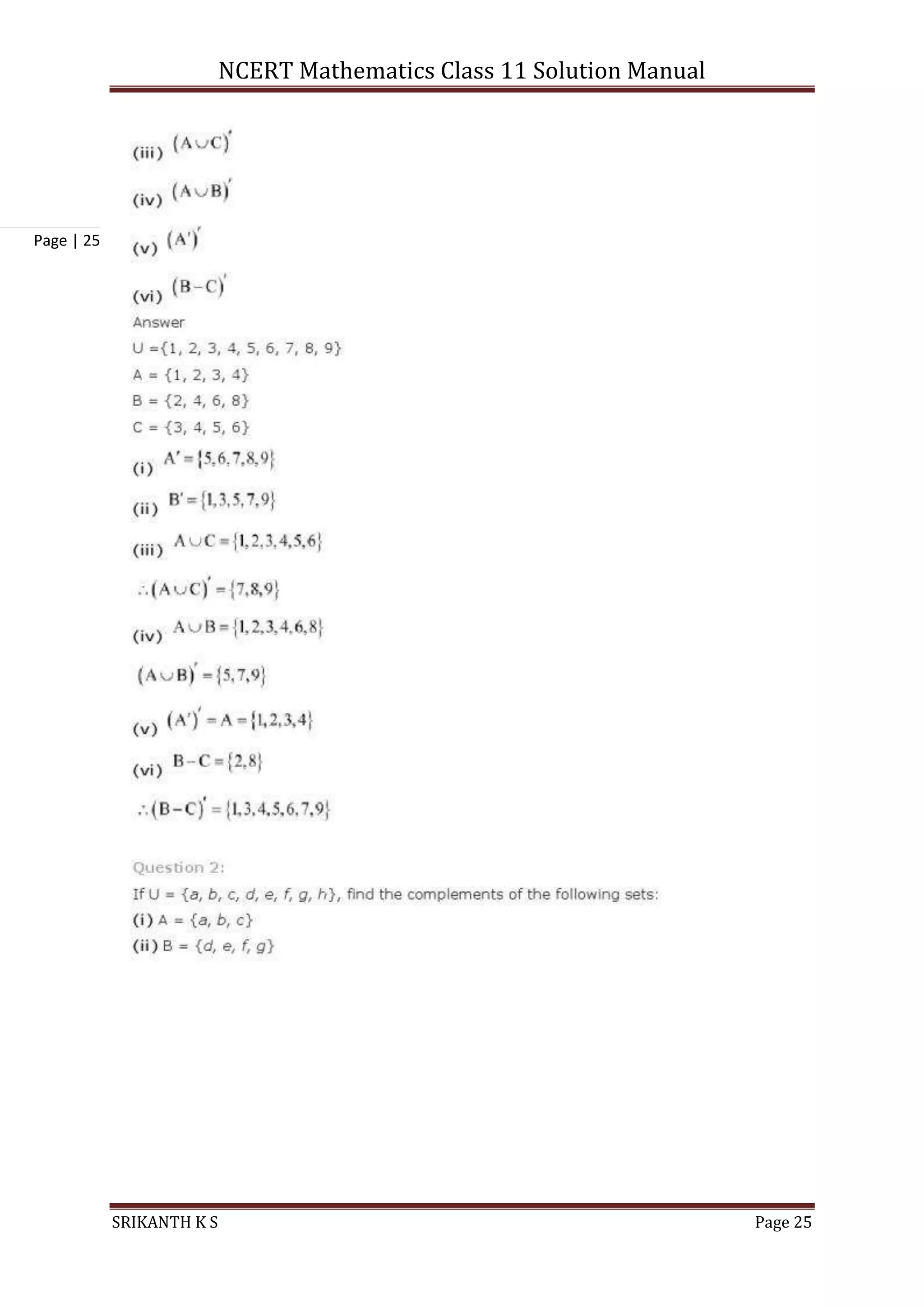 NCERT Mathematics Class 11 Solution Manual
SRIKANTH K S Page 25
Page | 25
 