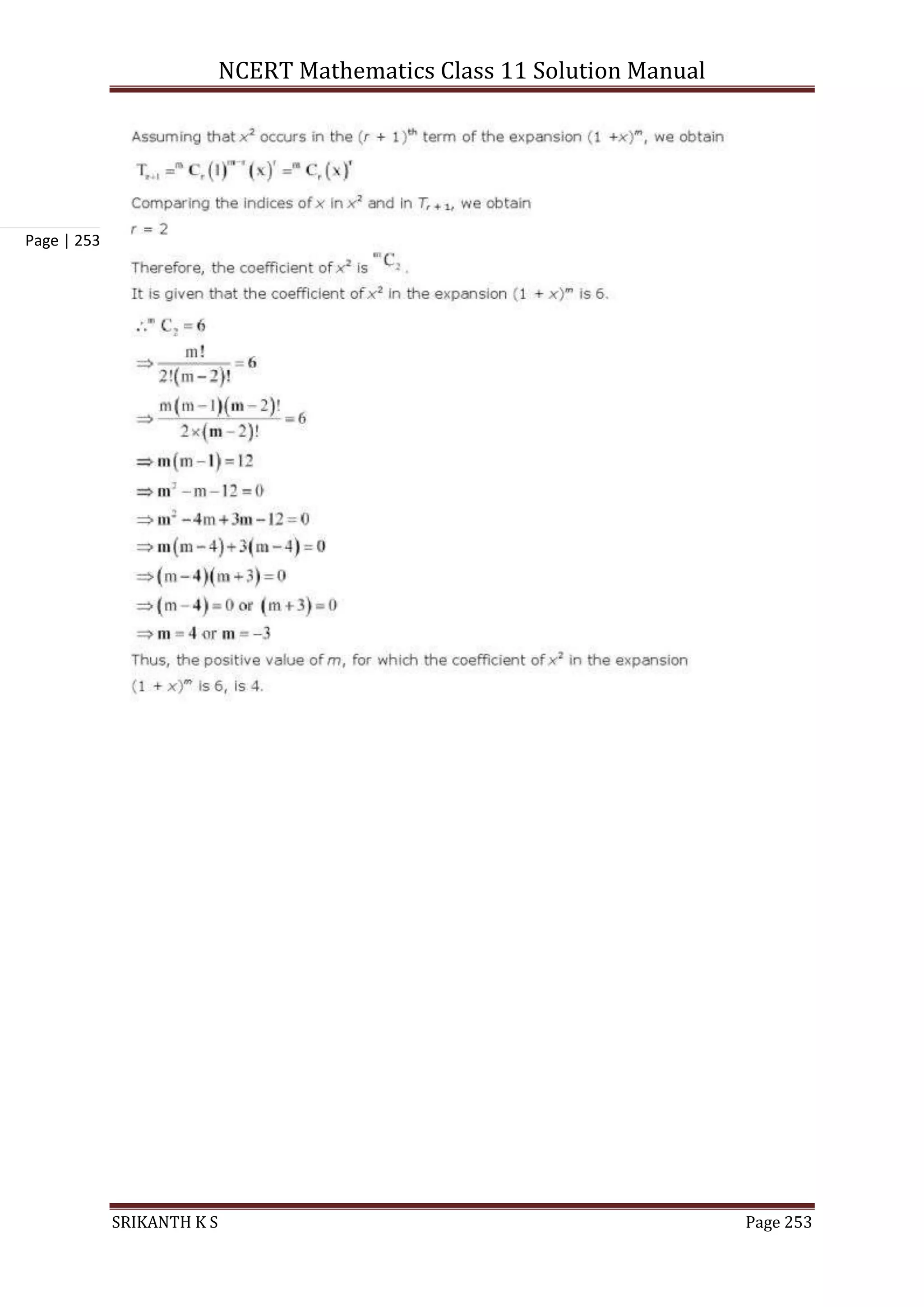 NCERT Mathematics Class 11 Solution Manual
SRIKANTH K S Page 253
Page | 253
 