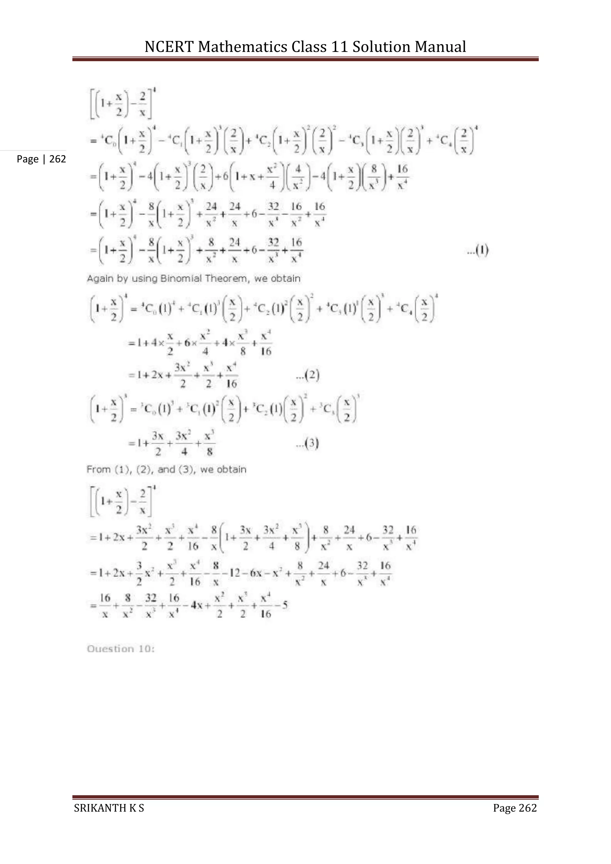 NCERT Mathematics Class 11 Solution Manual
SRIKANTH K S Page 262
Page | 262
 
