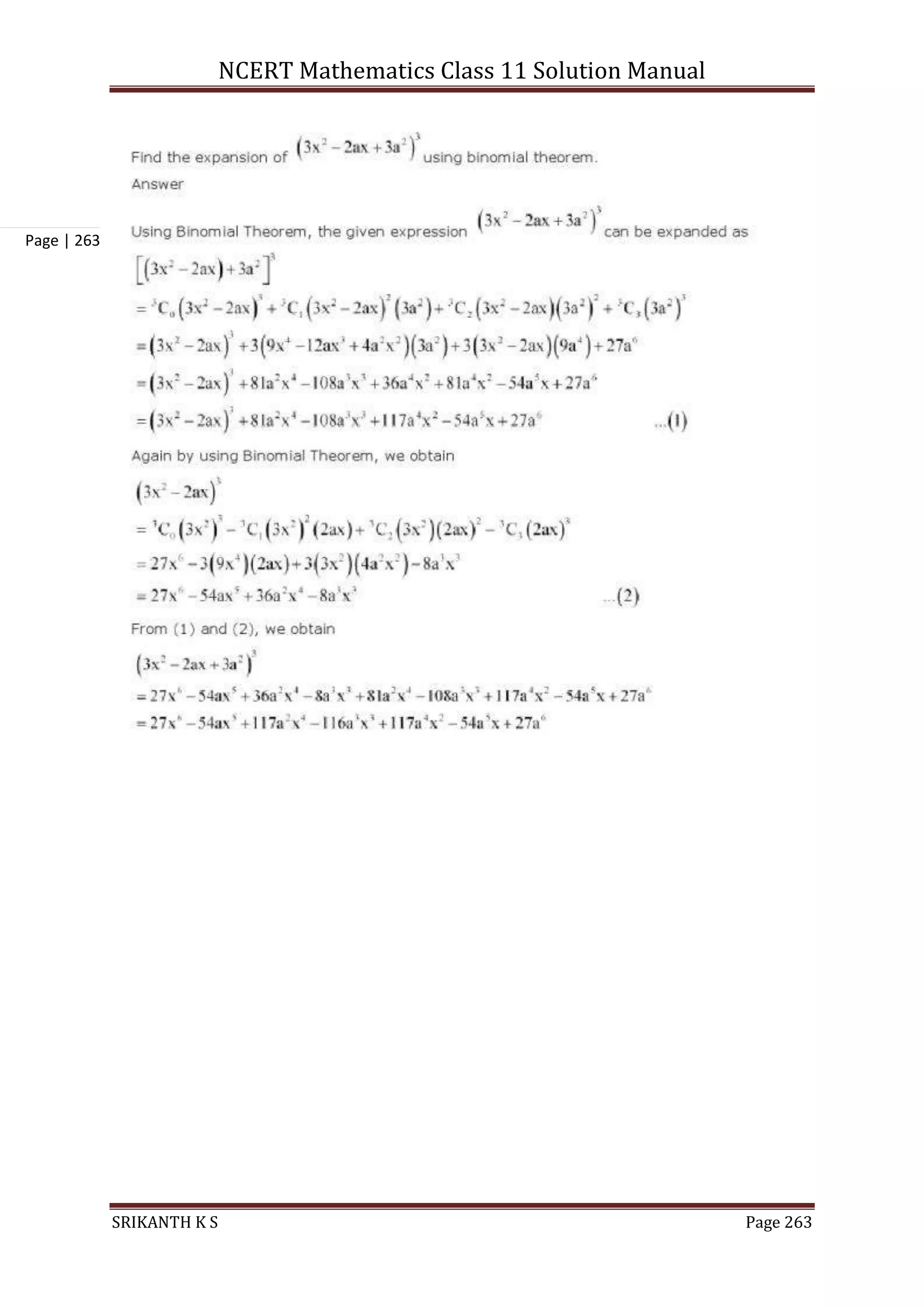 NCERT Mathematics Class 11 Solution Manual
SRIKANTH K S Page 263
Page | 263
 