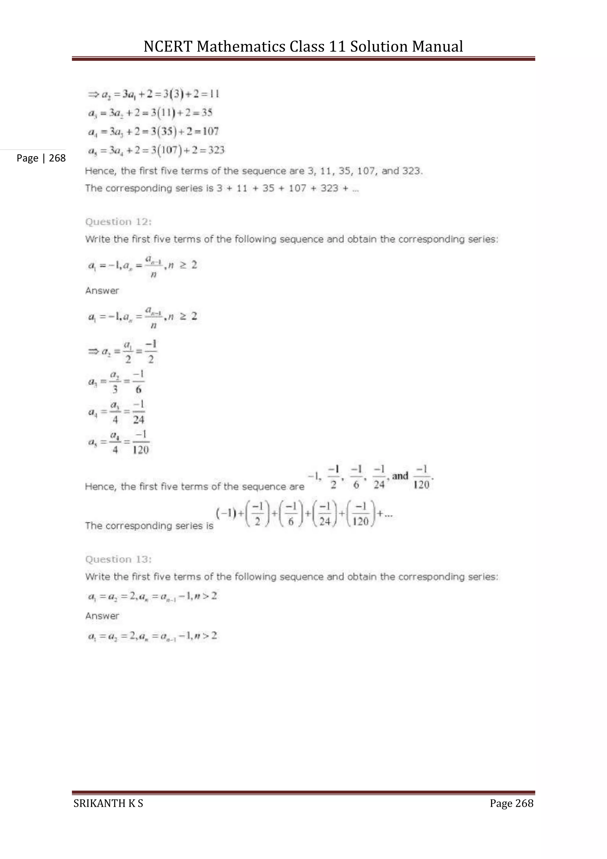 NCERT Mathematics Class 11 Solution Manual
SRIKANTH K S Page 268
Page | 268
 