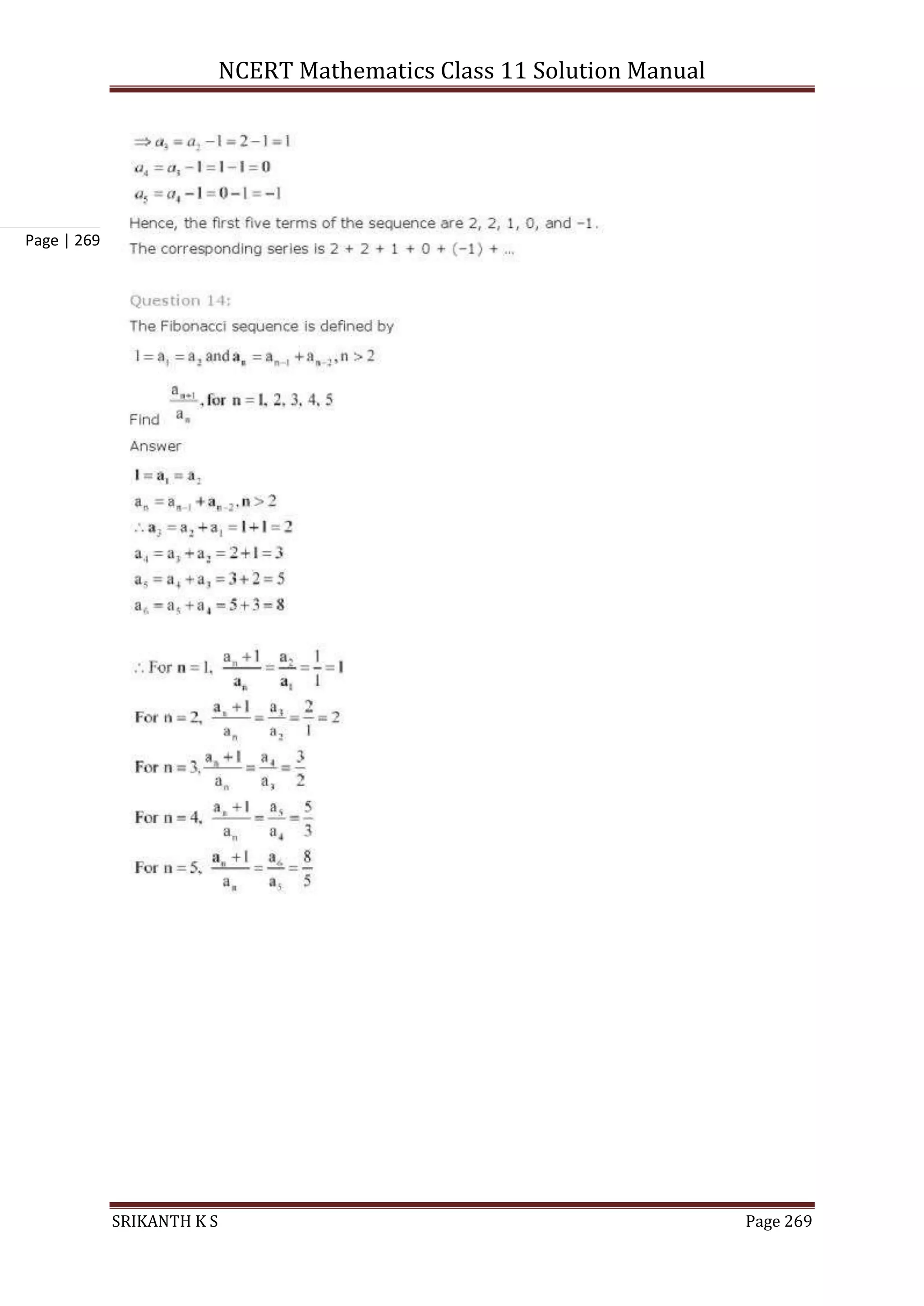 NCERT Mathematics Class 11 Solution Manual
SRIKANTH K S Page 269
Page | 269
 