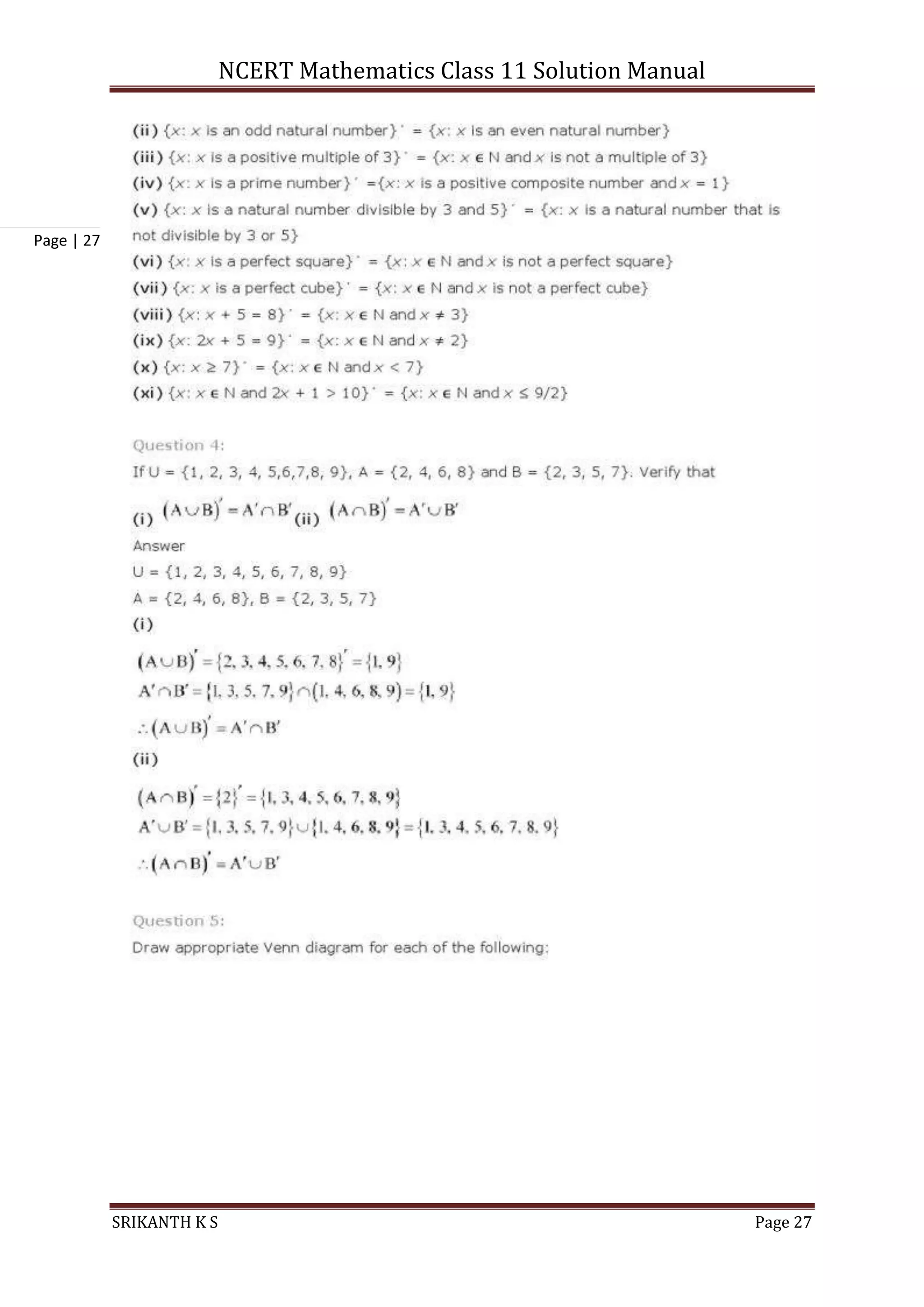 NCERT Mathematics Class 11 Solution Manual
SRIKANTH K S Page 27
Page | 27
 
