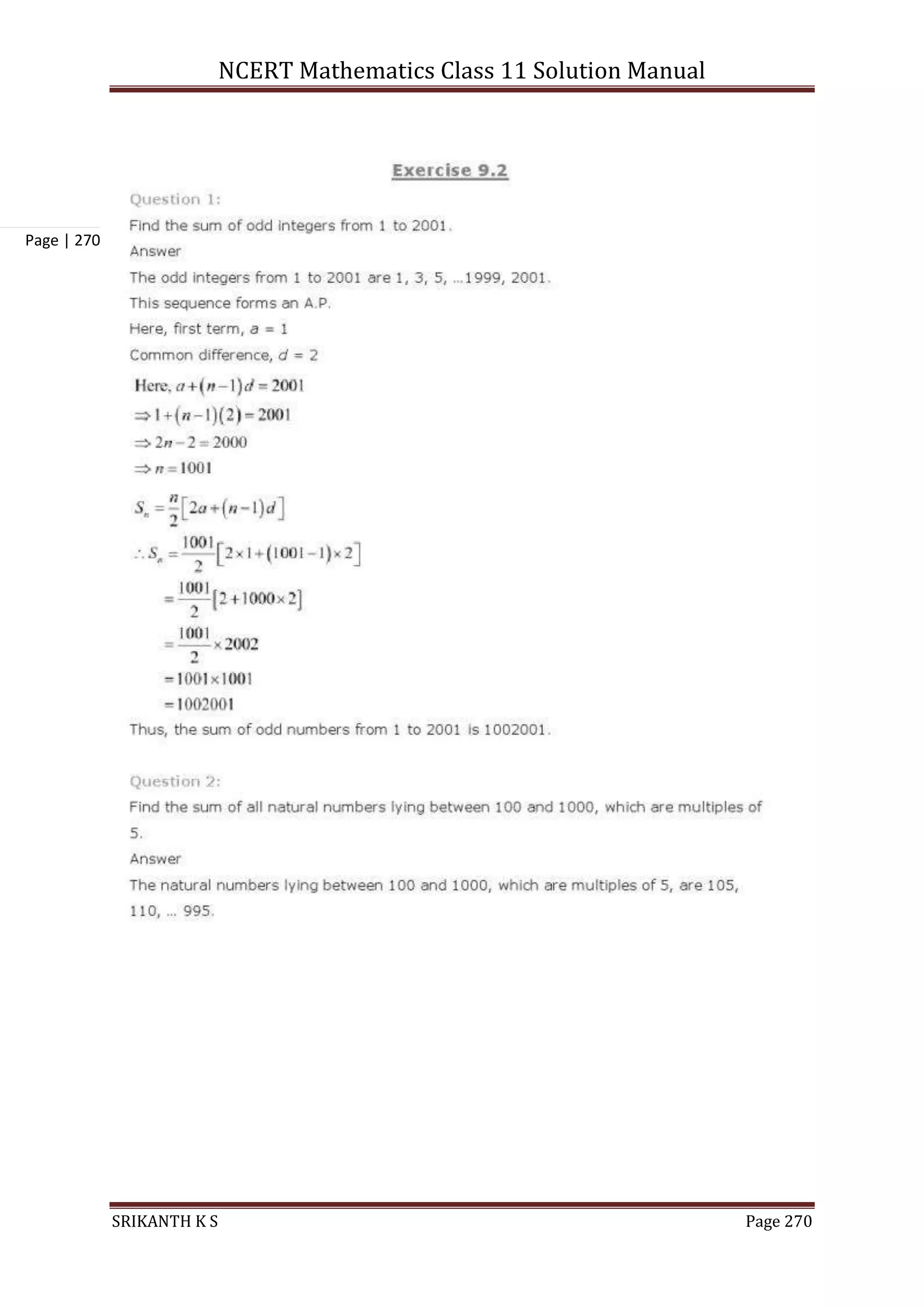 NCERT Mathematics Class 11 Solution Manual
SRIKANTH K S Page 270
Page | 270
 