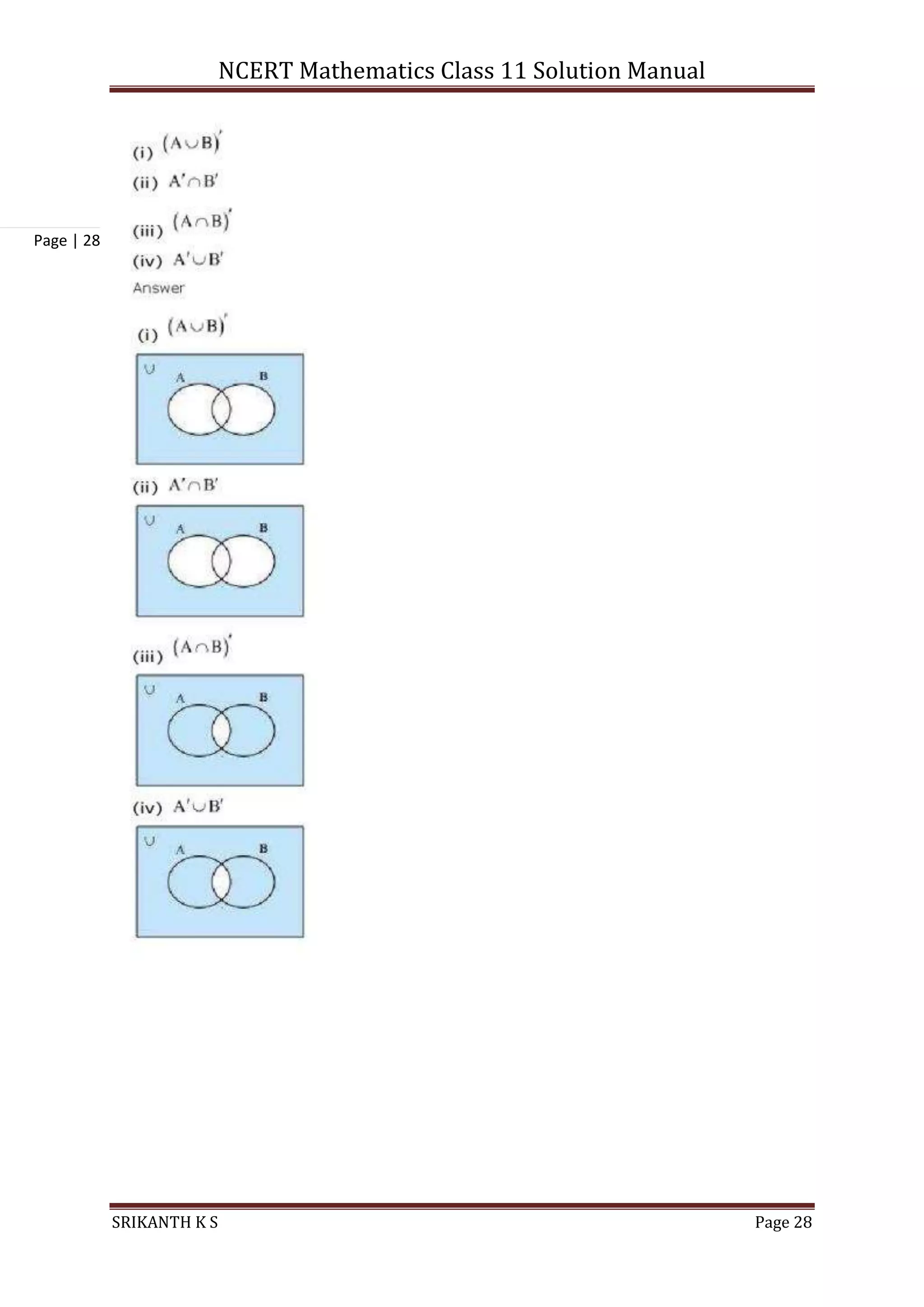 NCERT Mathematics Class 11 Solution Manual
SRIKANTH K S Page 28
Page | 28
 
