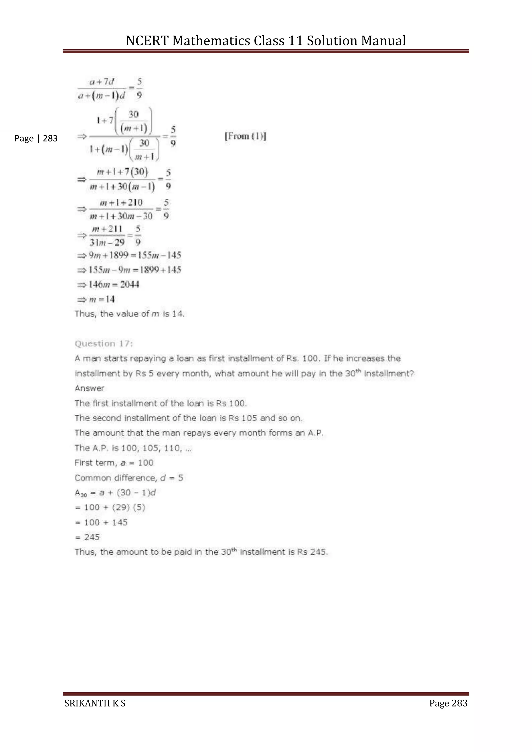NCERT Mathematics Class 11 Solution Manual
SRIKANTH K S Page 283
Page | 283
 