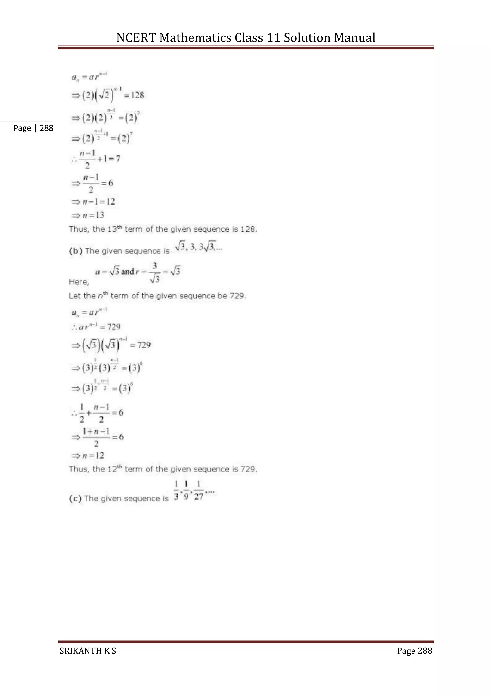 NCERT Mathematics Class 11 Solution Manual
SRIKANTH K S Page 288
Page | 288
 