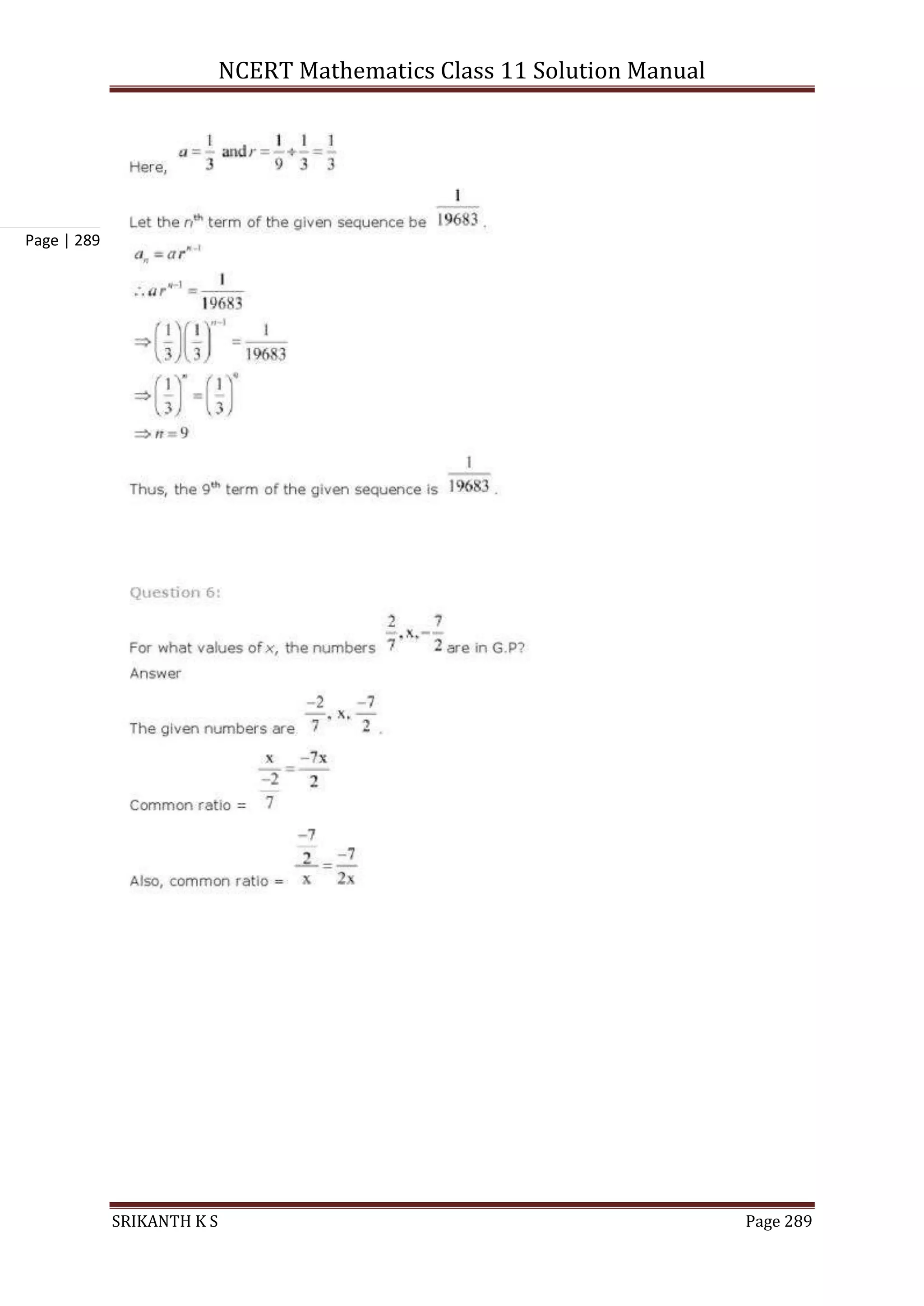 NCERT Mathematics Class 11 Solution Manual
SRIKANTH K S Page 289
Page | 289
 