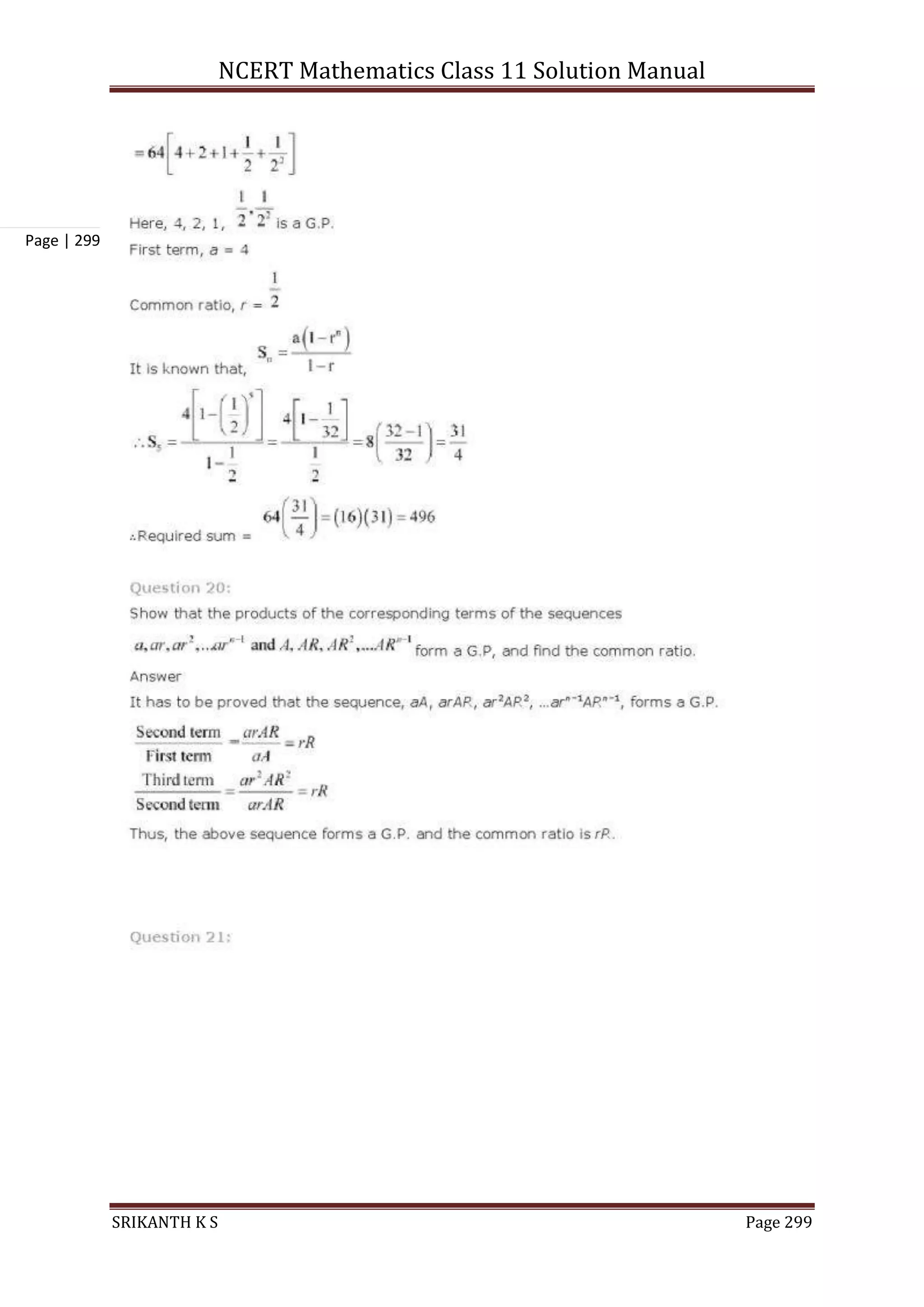 NCERT Mathematics Class 11 Solution Manual
SRIKANTH K S Page 299
Page | 299
 