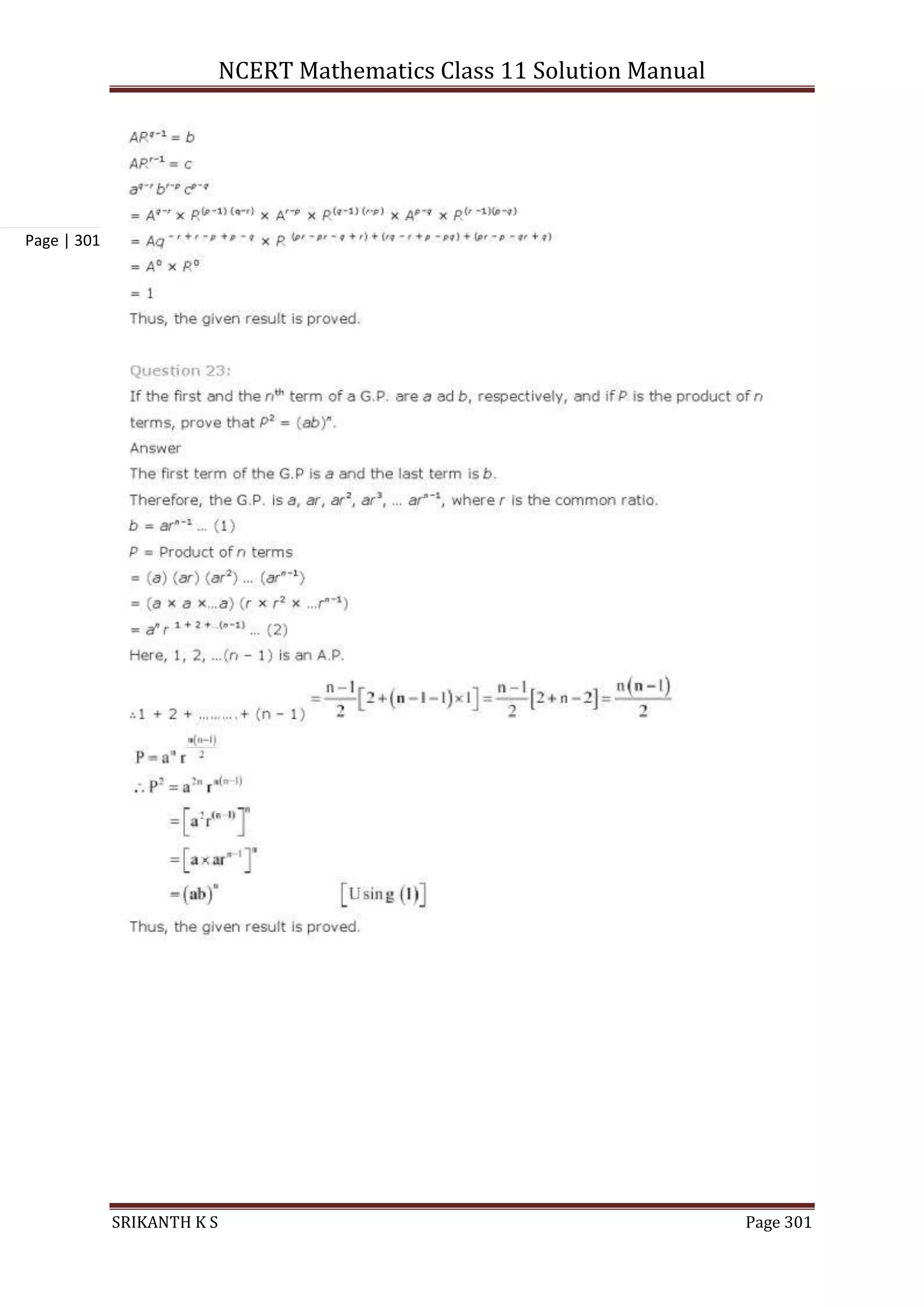 NCERT Mathematics Class 11 Solution Manual
SRIKANTH K S Page 301
Page | 301
 