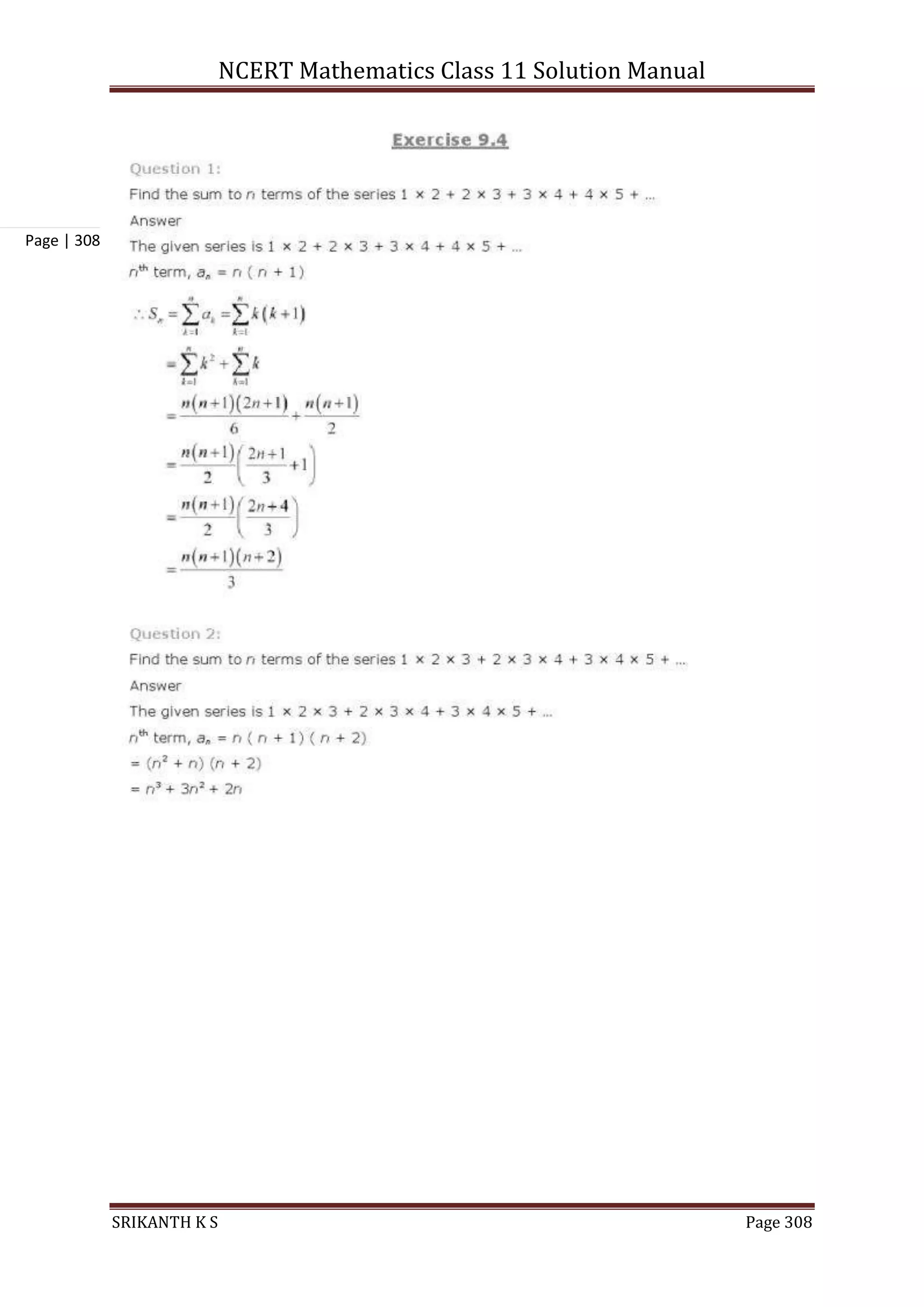 NCERT Mathematics Class 11 Solution Manual
SRIKANTH K S Page 308
Page | 308
 