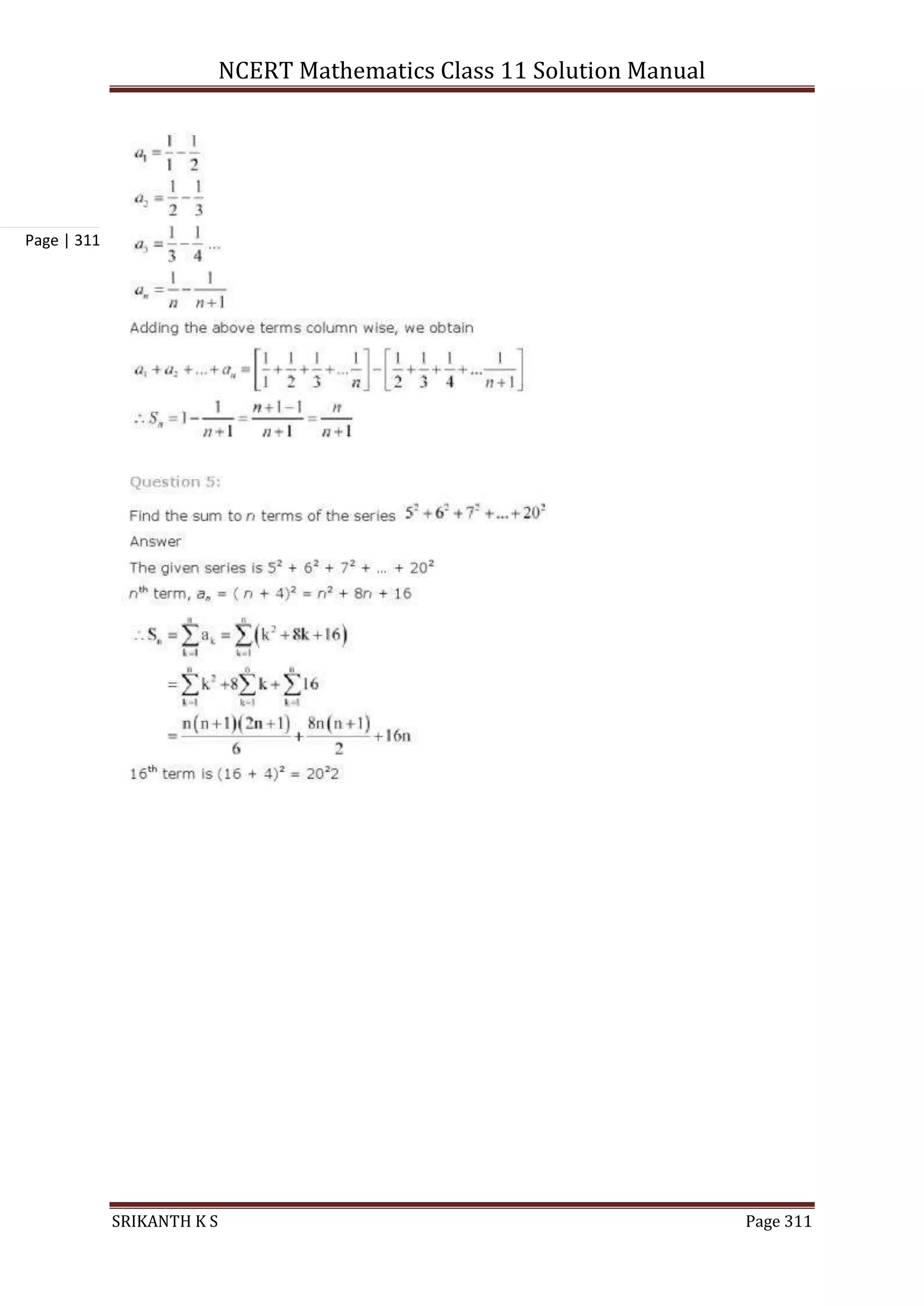NCERT Mathematics Class 11 Solution Manual
SRIKANTH K S Page 311
Page | 311
 