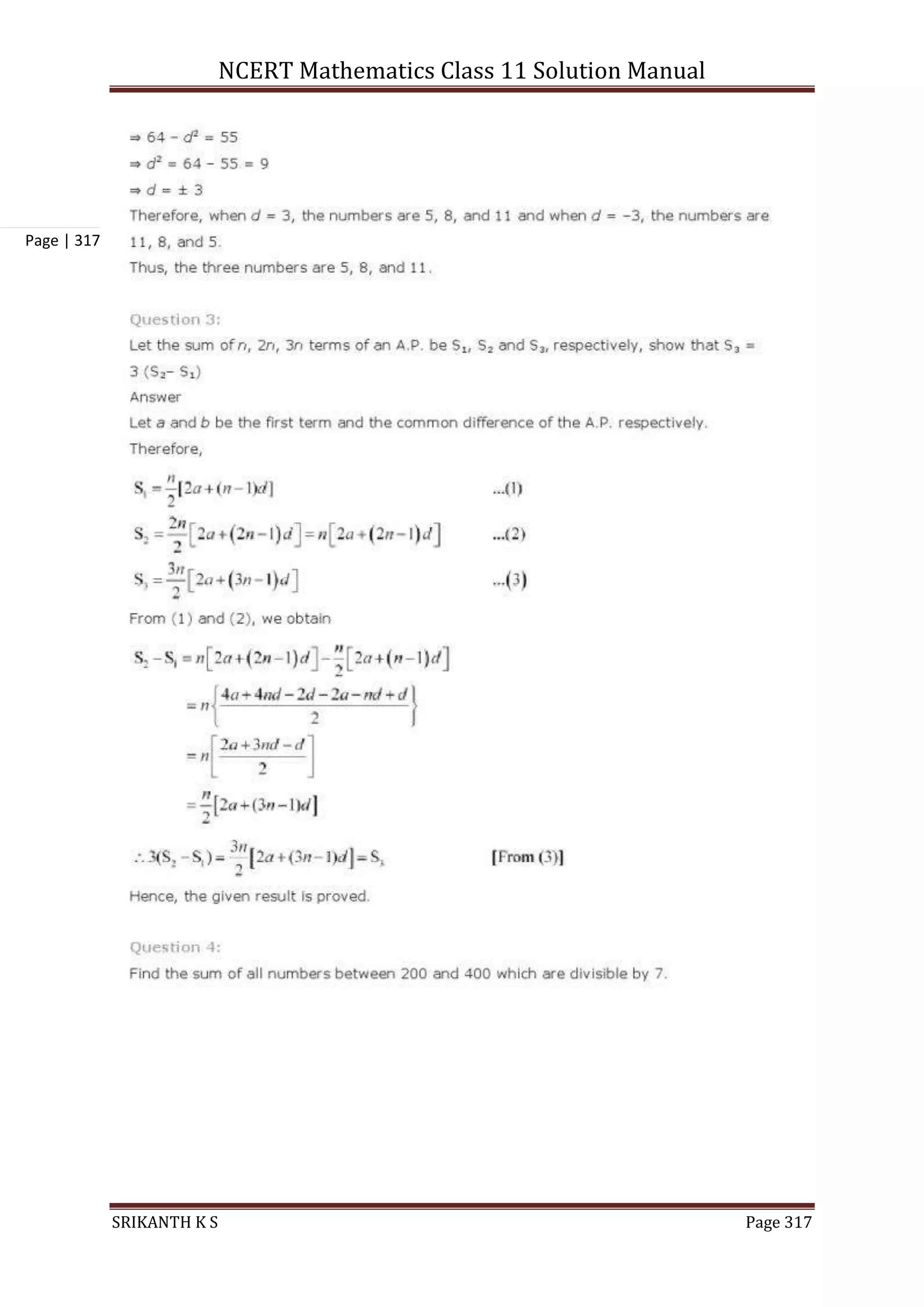 NCERT Mathematics Class 11 Solution Manual
SRIKANTH K S Page 317
Page | 317
 