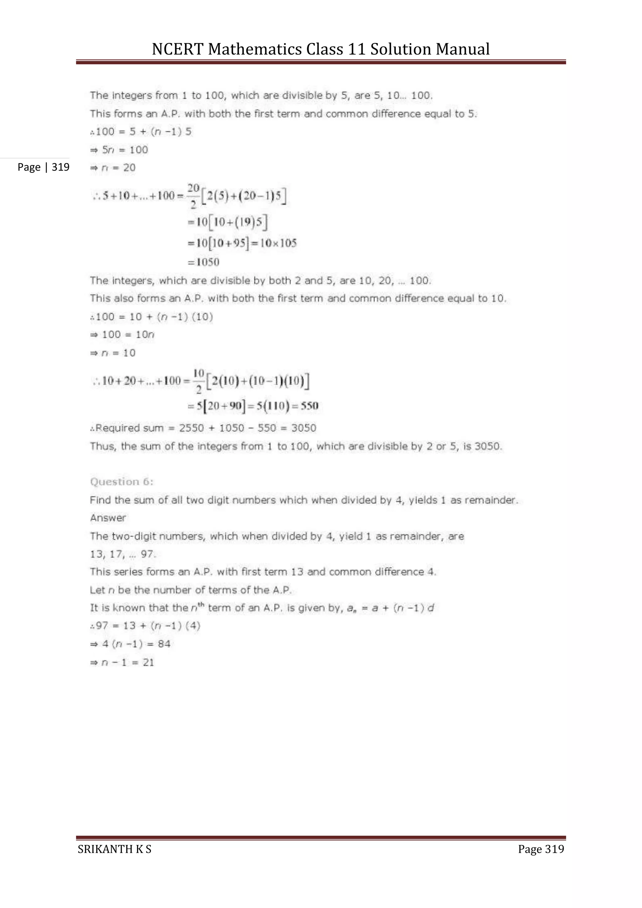 NCERT Mathematics Class 11 Solution Manual
SRIKANTH K S Page 319
Page | 319
 