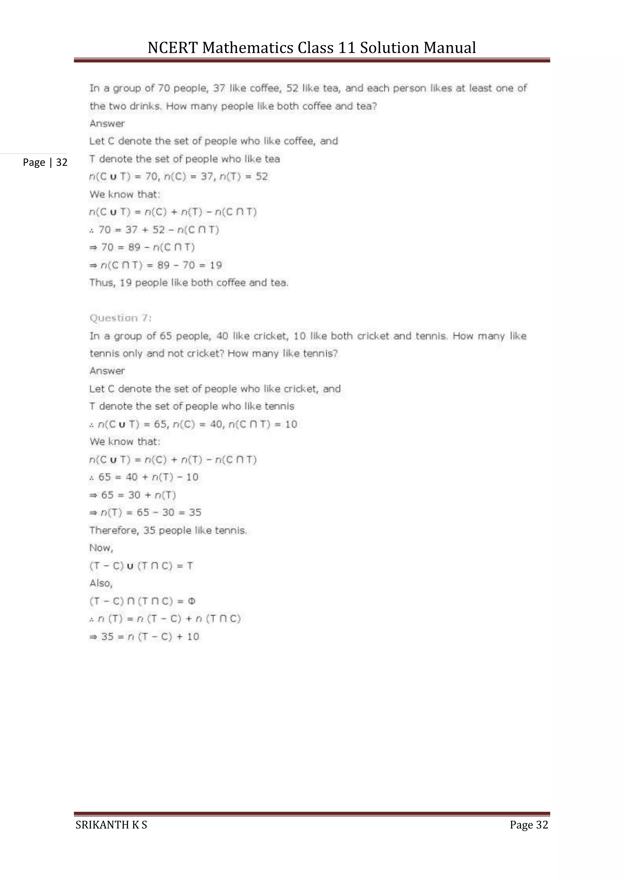 NCERT Mathematics Class 11 Solution Manual
SRIKANTH K S Page 32
Page | 32
 