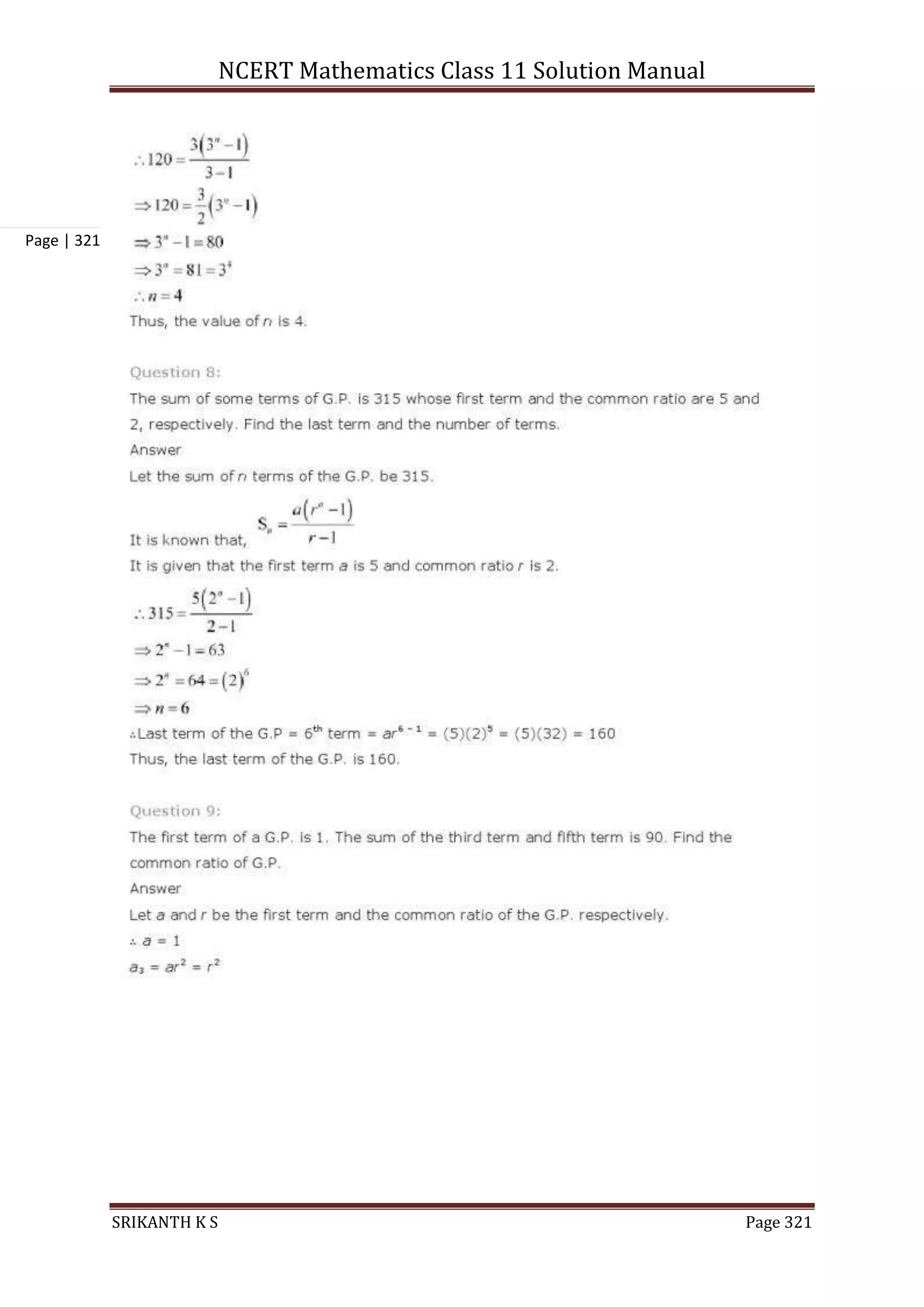 NCERT Mathematics Class 11 Solution Manual
SRIKANTH K S Page 321
Page | 321
 