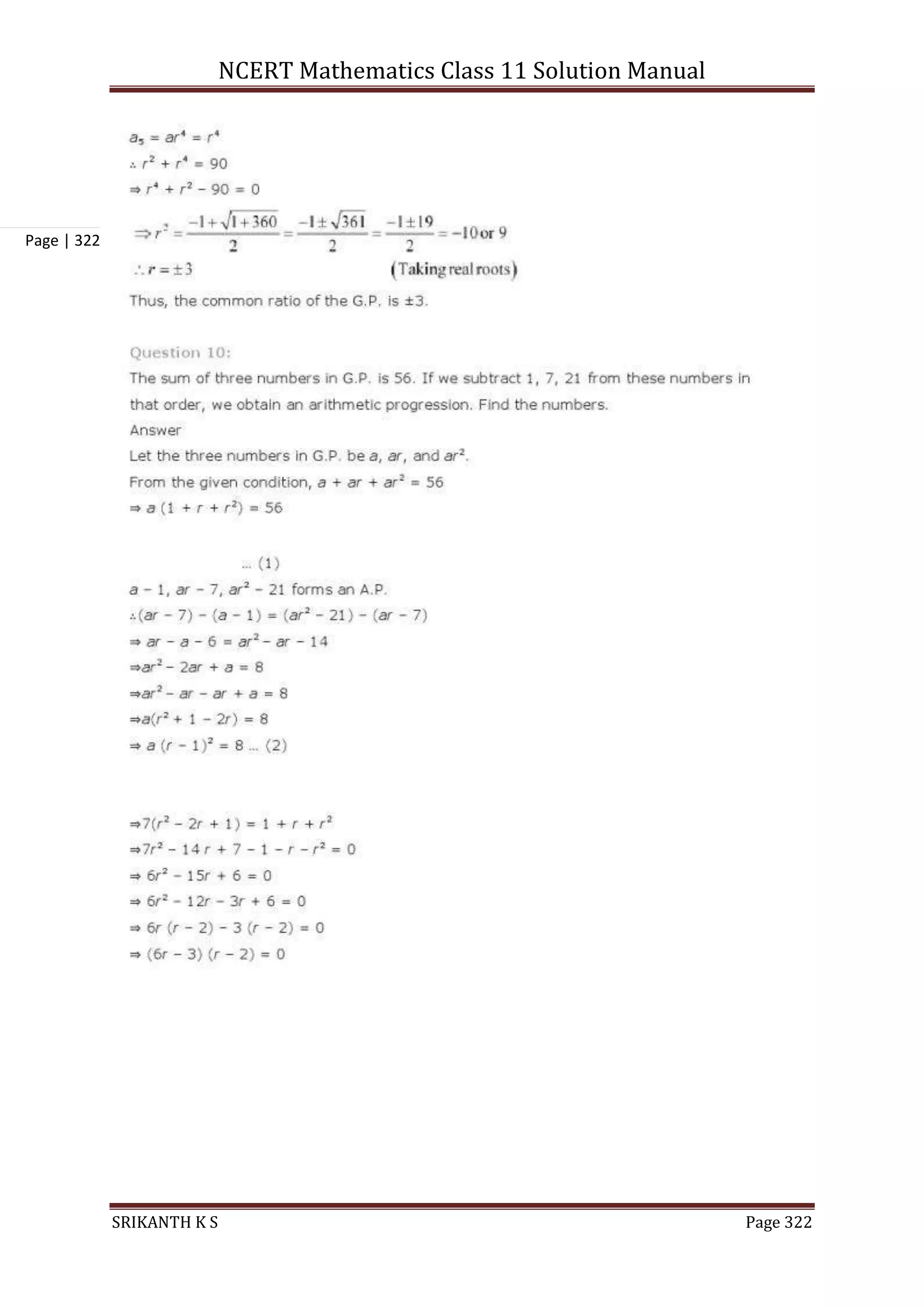 NCERT Mathematics Class 11 Solution Manual
SRIKANTH K S Page 322
Page | 322
 
