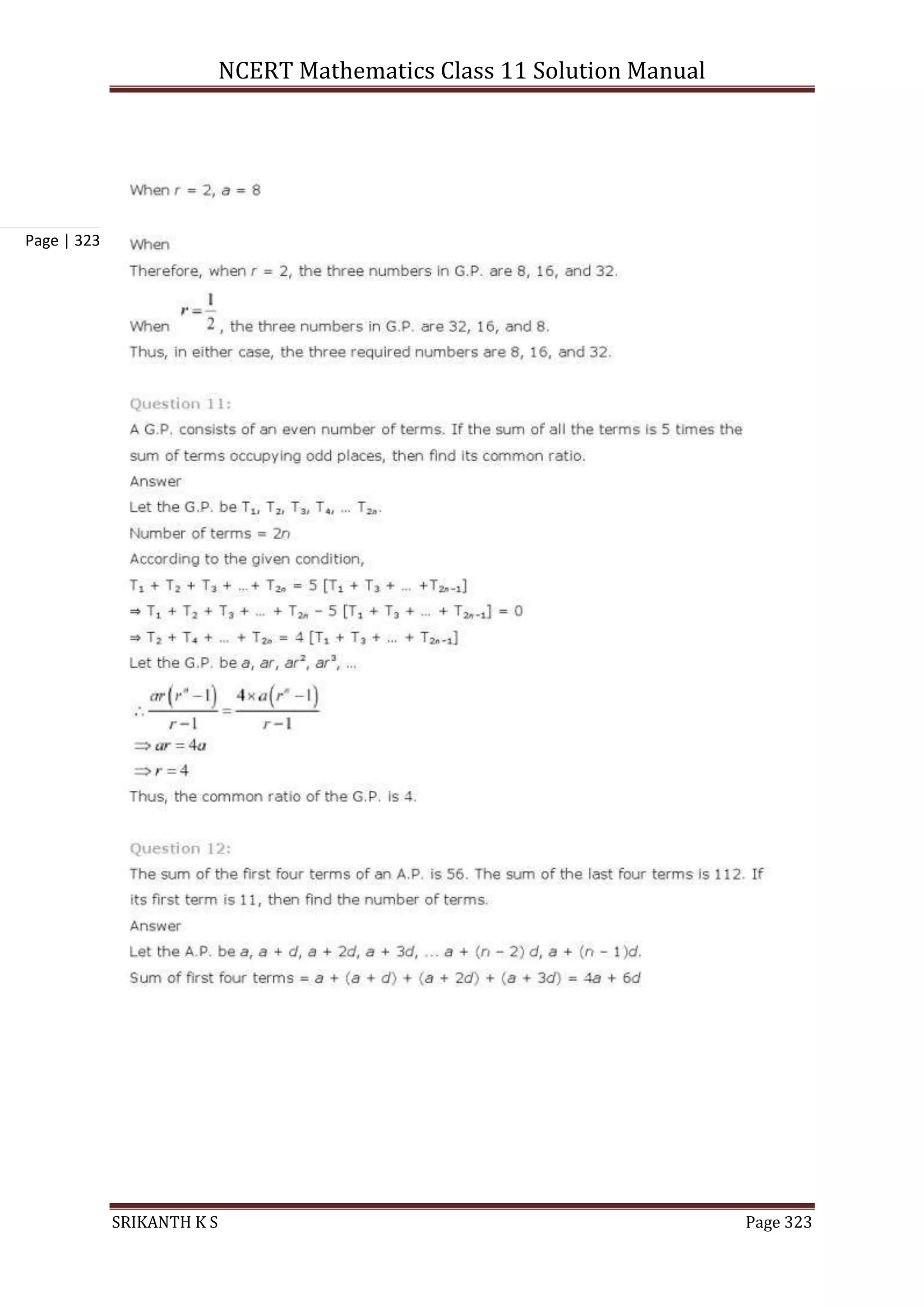 NCERT Mathematics Class 11 Solution Manual
SRIKANTH K S Page 323
Page | 323
 
