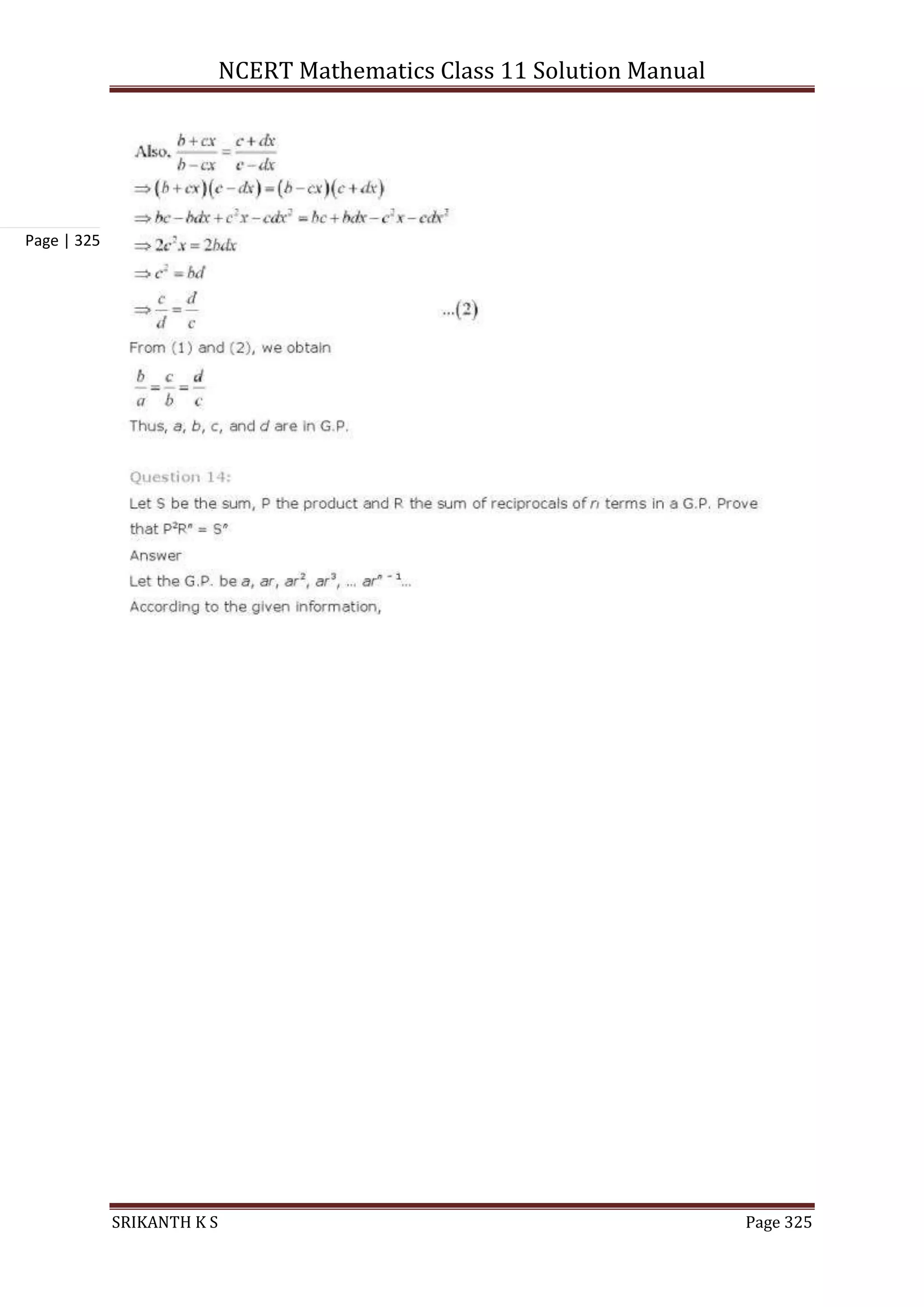 NCERT Mathematics Class 11 Solution Manual
SRIKANTH K S Page 325
Page | 325
 