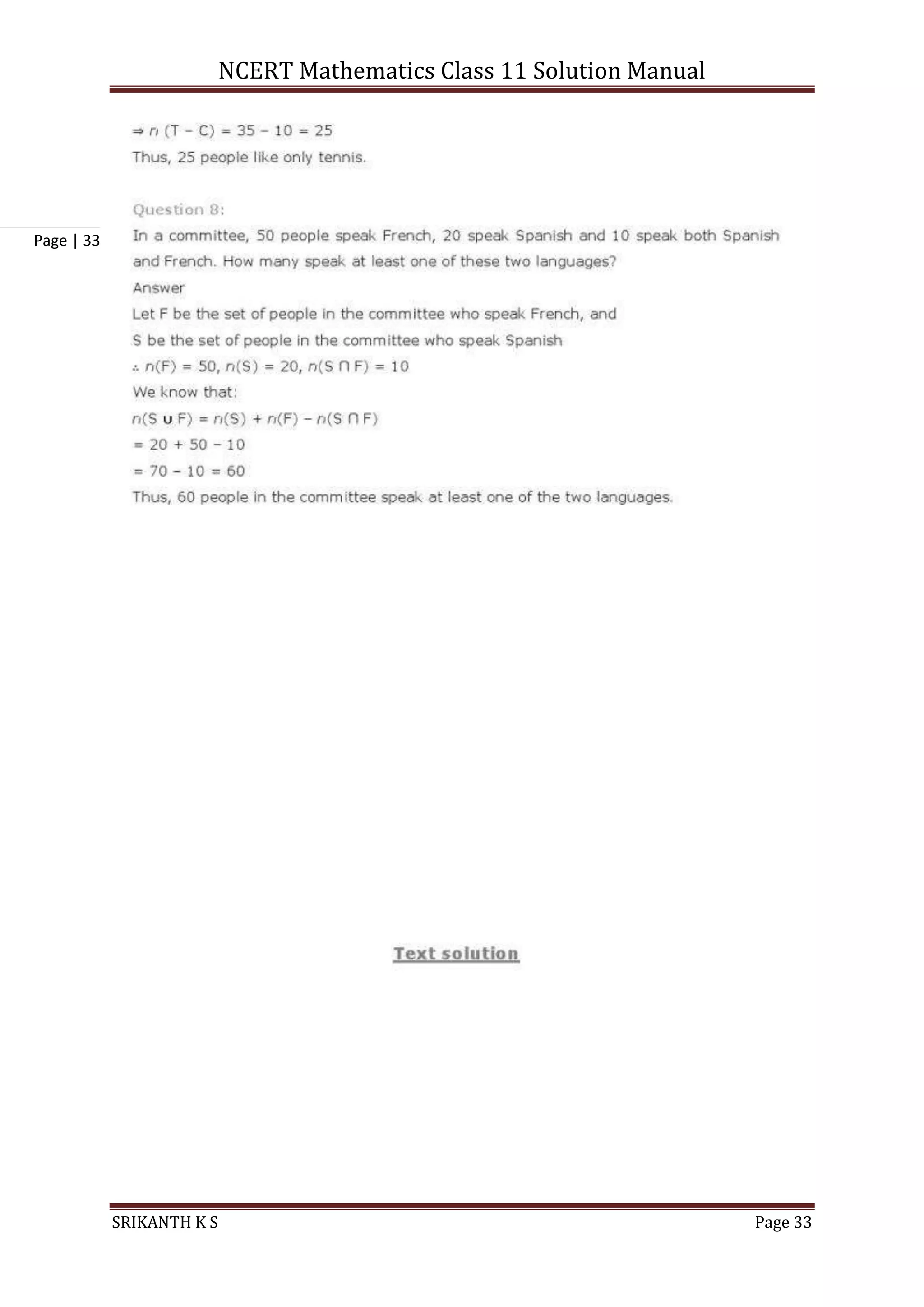 NCERT Mathematics Class 11 Solution Manual
SRIKANTH K S Page 33
Page | 33
 