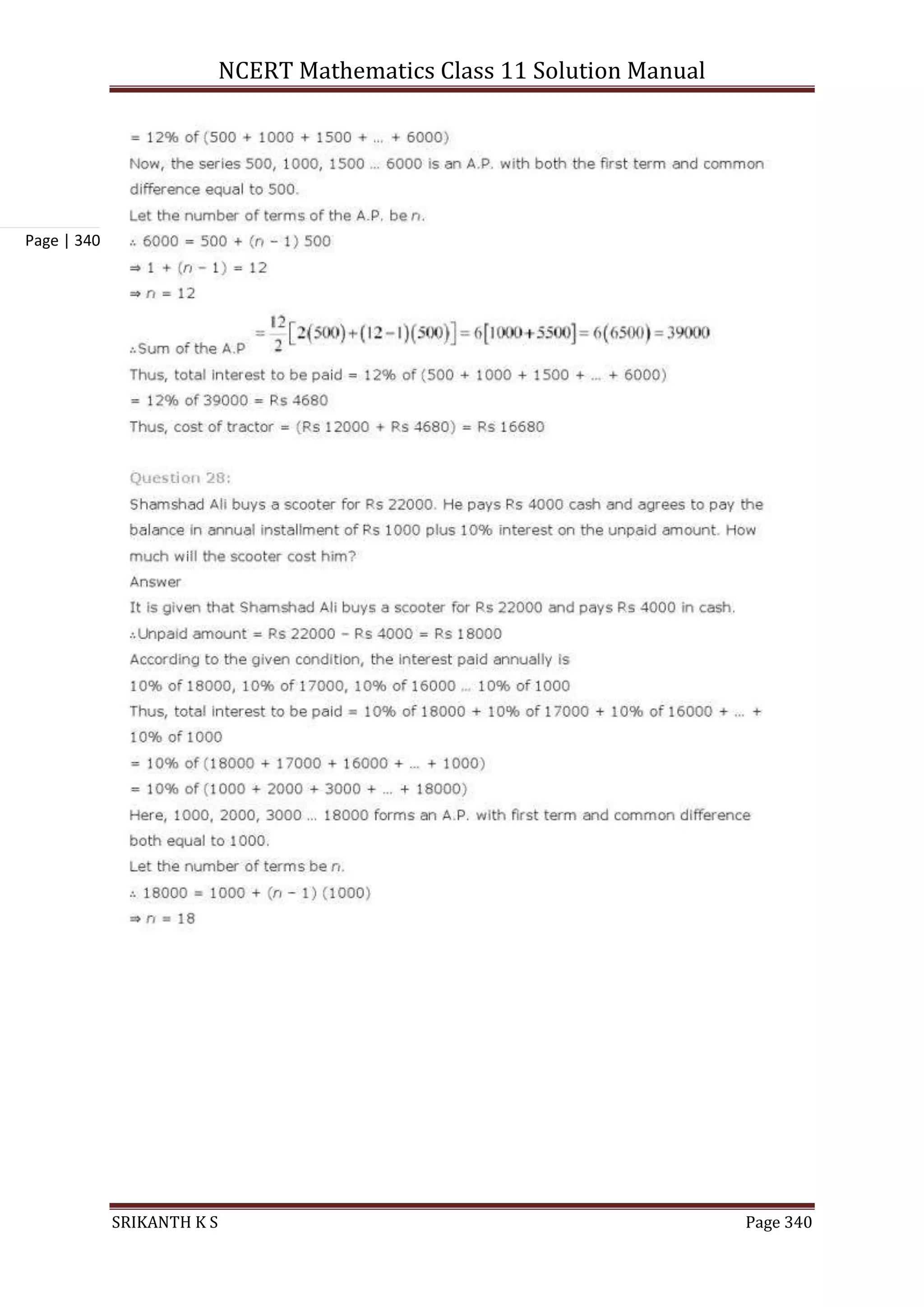 NCERT Mathematics Class 11 Solution Manual
SRIKANTH K S Page 340
Page | 340
 