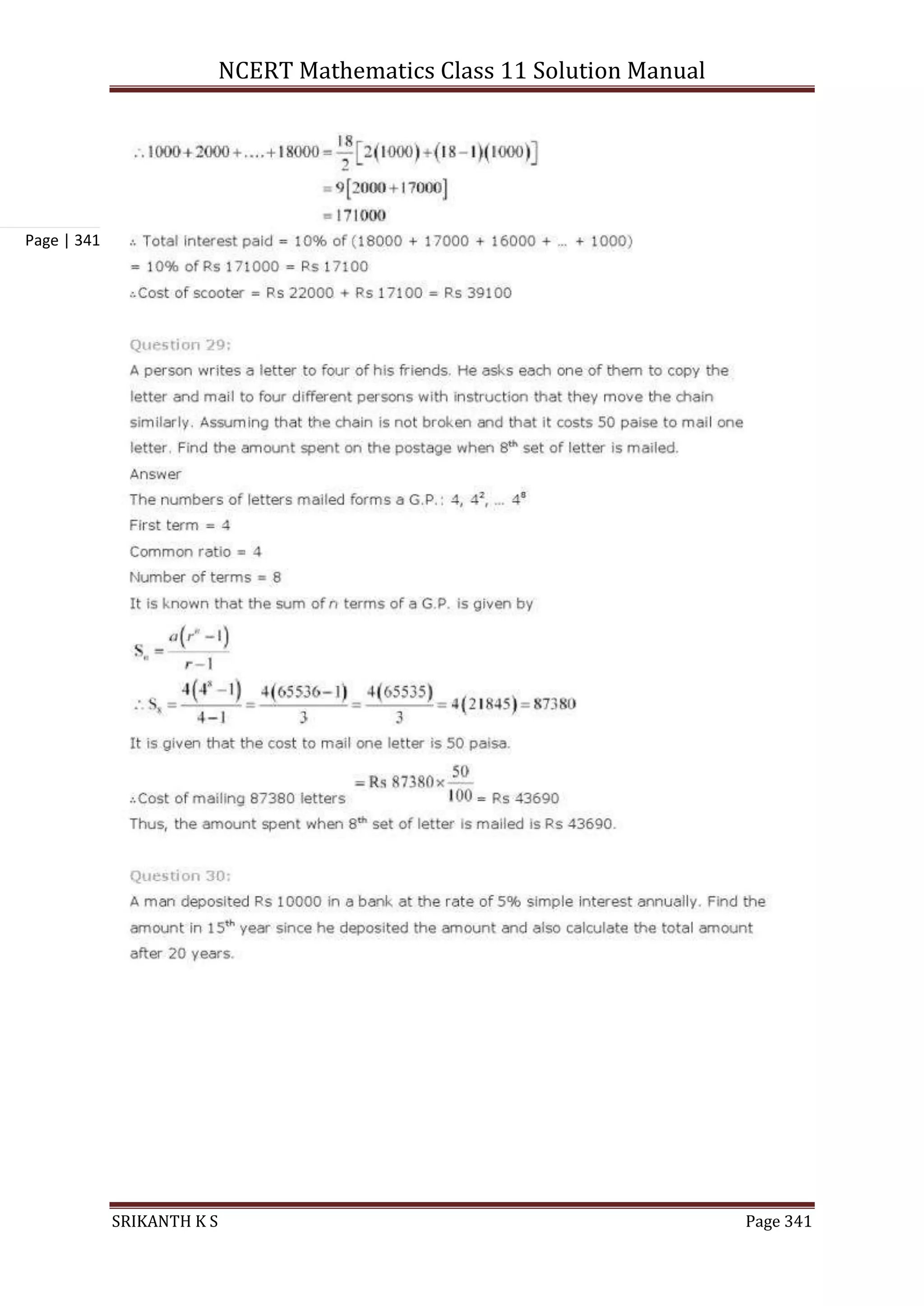 NCERT Mathematics Class 11 Solution Manual
SRIKANTH K S Page 341
Page | 341
 