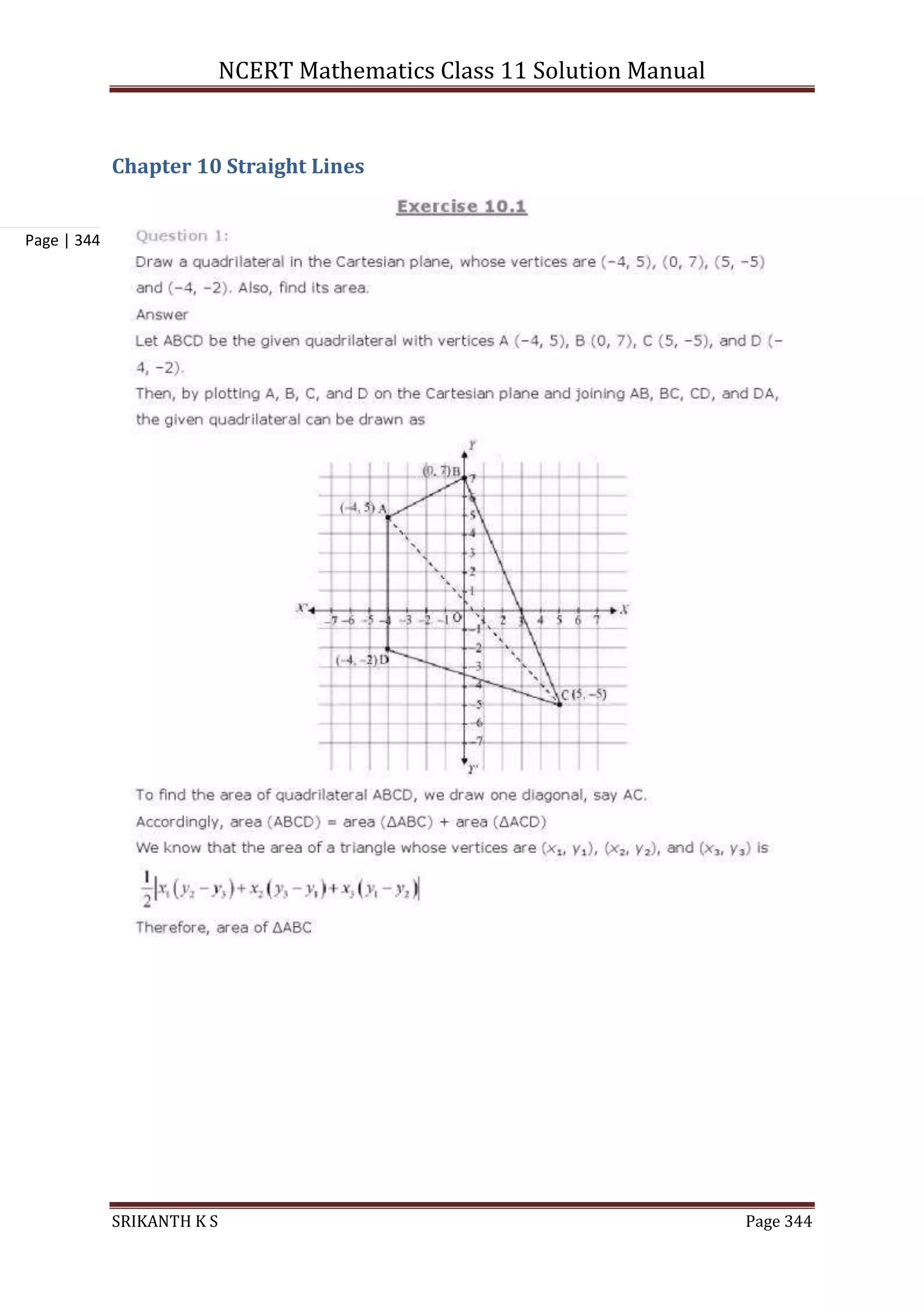 NCERT Mathematics Class 11 Solution Manual
SRIKANTH K S Page 344
Page | 344
Chapter 10 Straight Lines
 