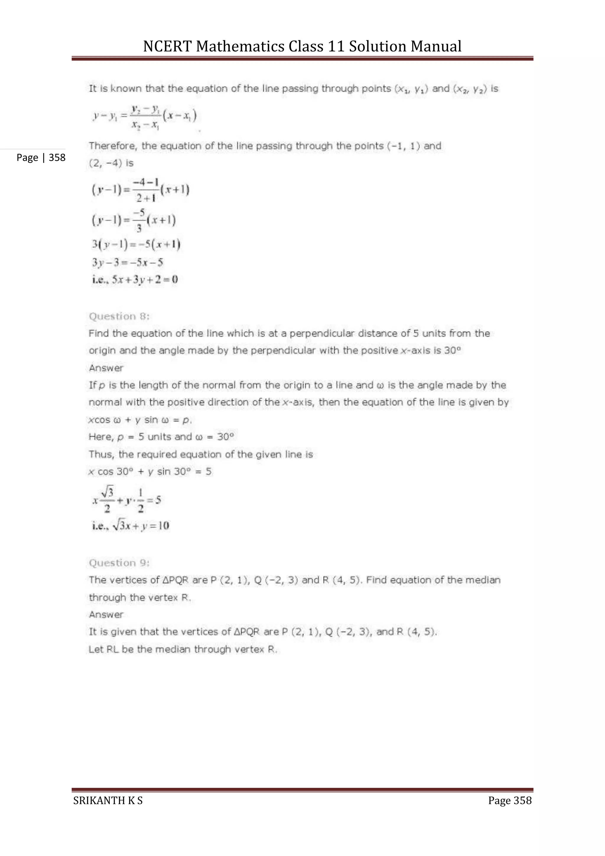 NCERT Mathematics Class 11 Solution Manual
SRIKANTH K S Page 358
Page | 358
 