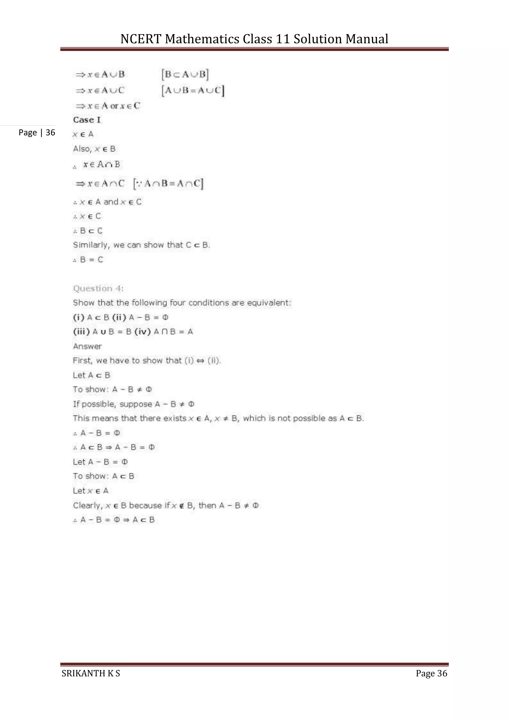 NCERT Mathematics Class 11 Solution Manual
SRIKANTH K S Page 36
Page | 36
 