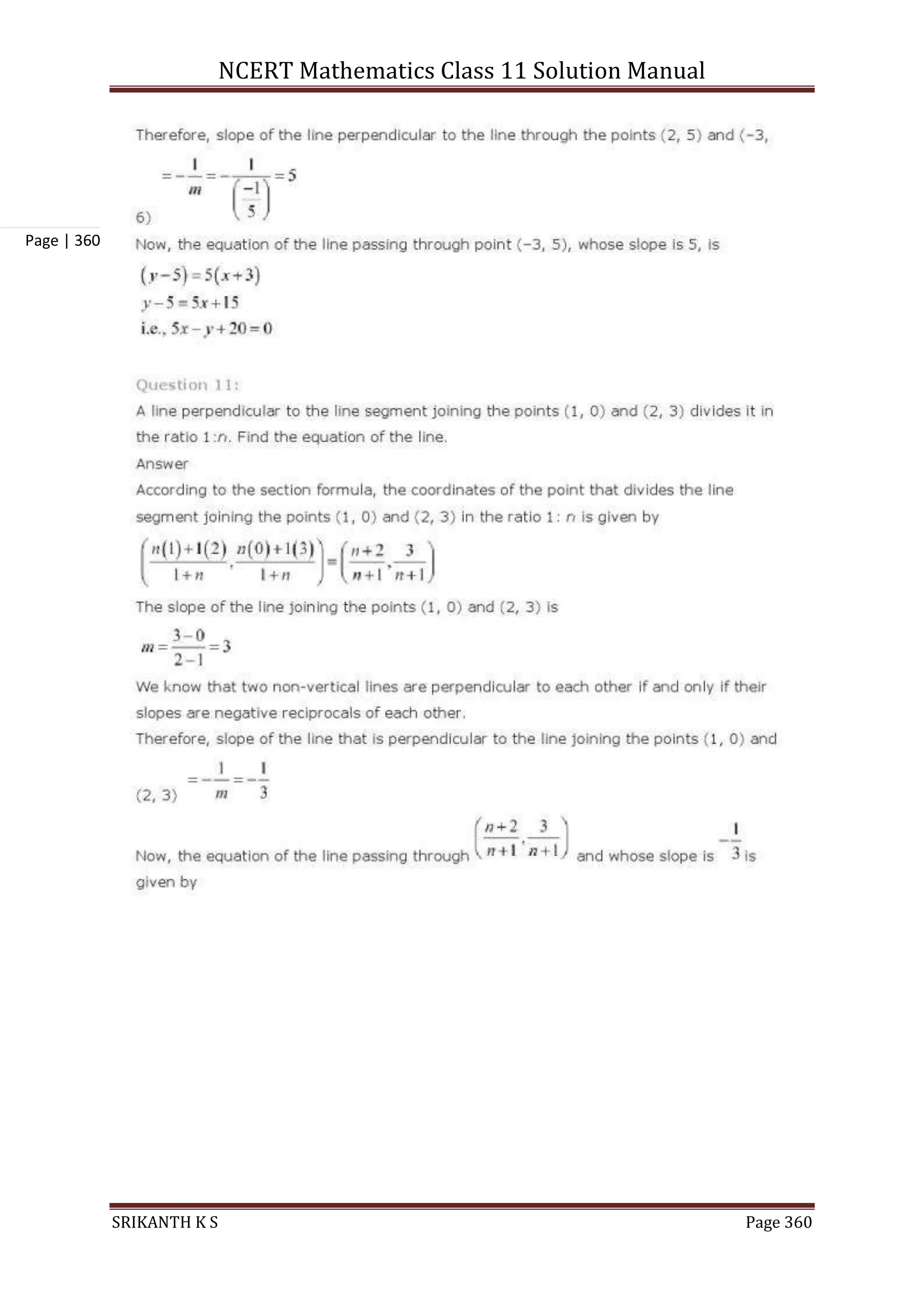 NCERT Mathematics Class 11 Solution Manual
SRIKANTH K S Page 360
Page | 360
 