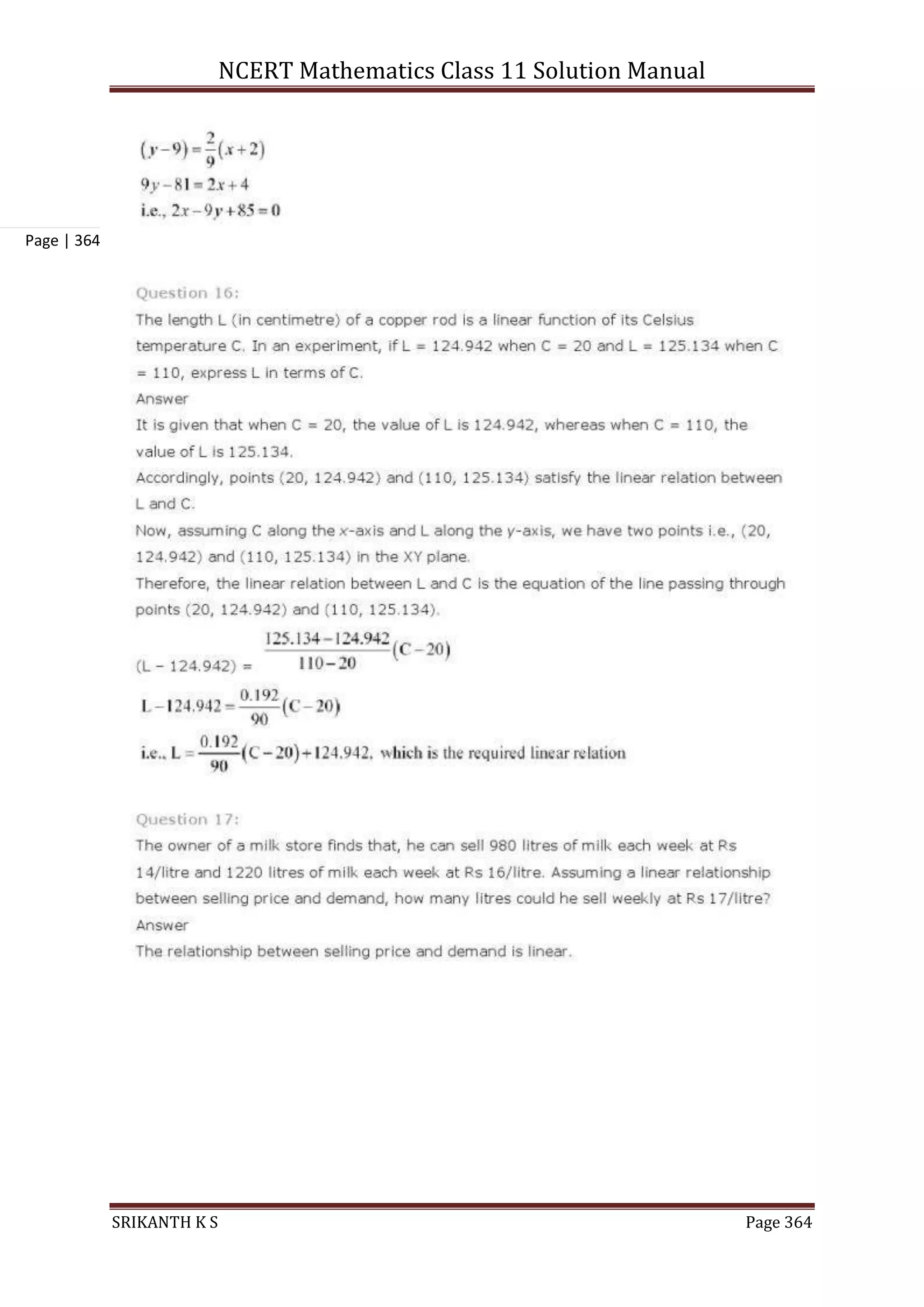 NCERT Mathematics Class 11 Solution Manual
SRIKANTH K S Page 364
Page | 364
 