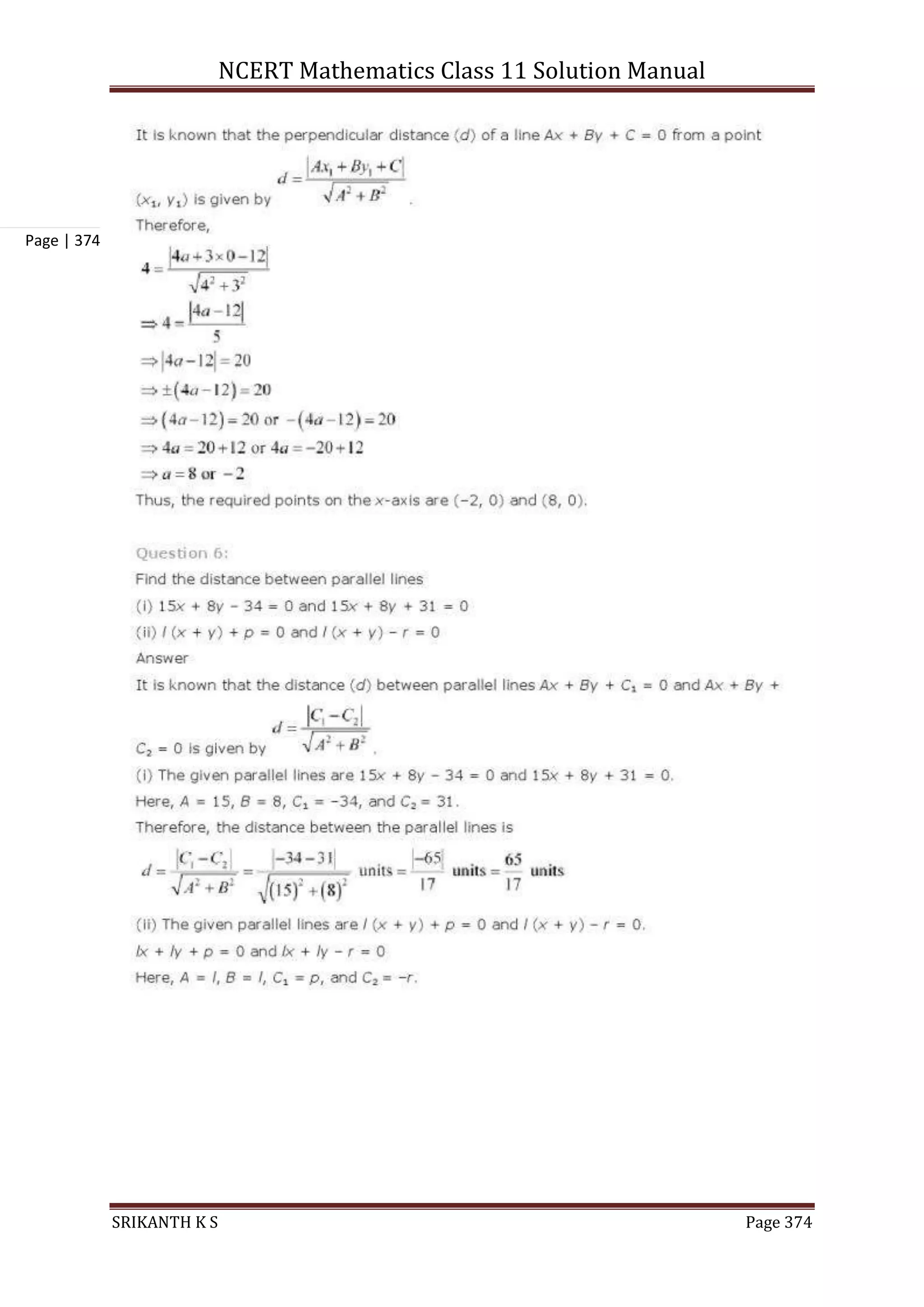 NCERT Mathematics Class 11 Solution Manual
SRIKANTH K S Page 374
Page | 374
 