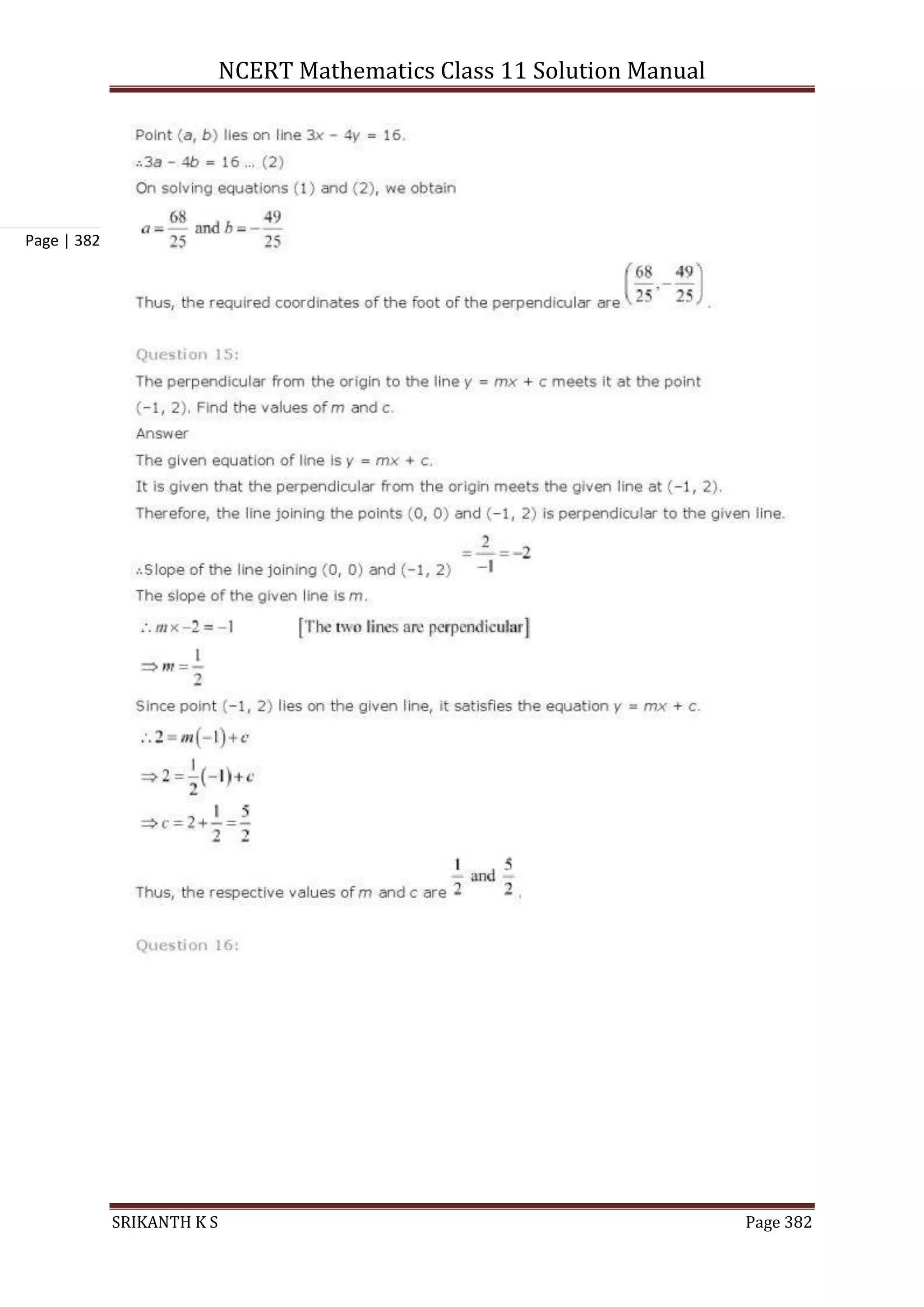 NCERT Mathematics Class 11 Solution Manual
SRIKANTH K S Page 382
Page | 382
 
