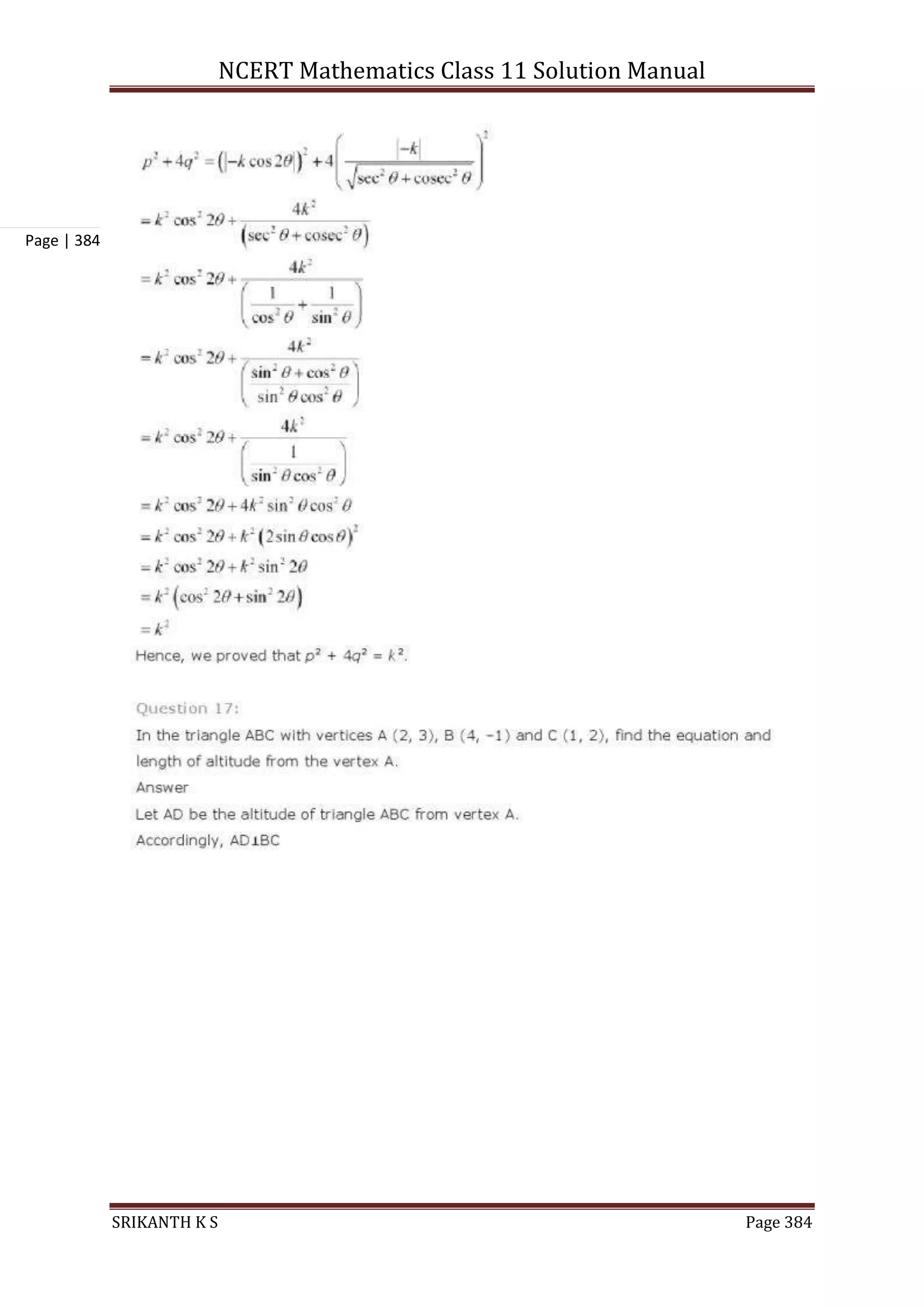 NCERT Mathematics Class 11 Solution Manual
SRIKANTH K S Page 384
Page | 384
 