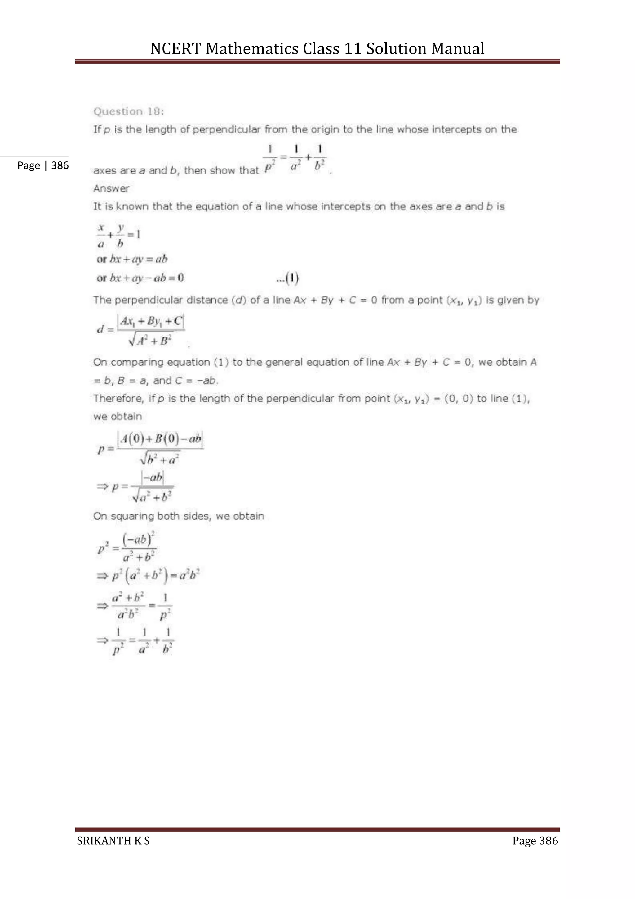 NCERT Mathematics Class 11 Solution Manual
SRIKANTH K S Page 386
Page | 386
 
