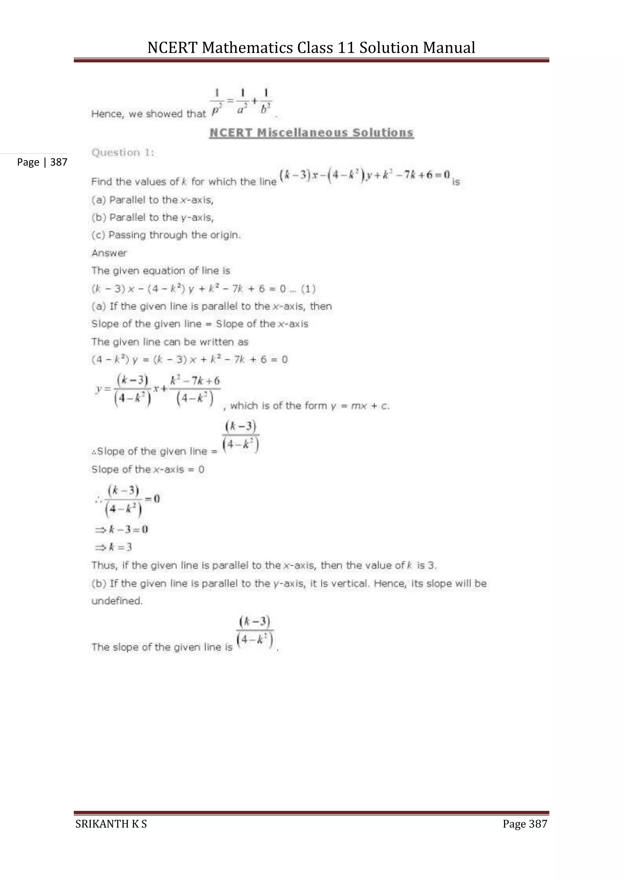 NCERT Mathematics Class 11 Solution Manual
SRIKANTH K S Page 387
Page | 387
 