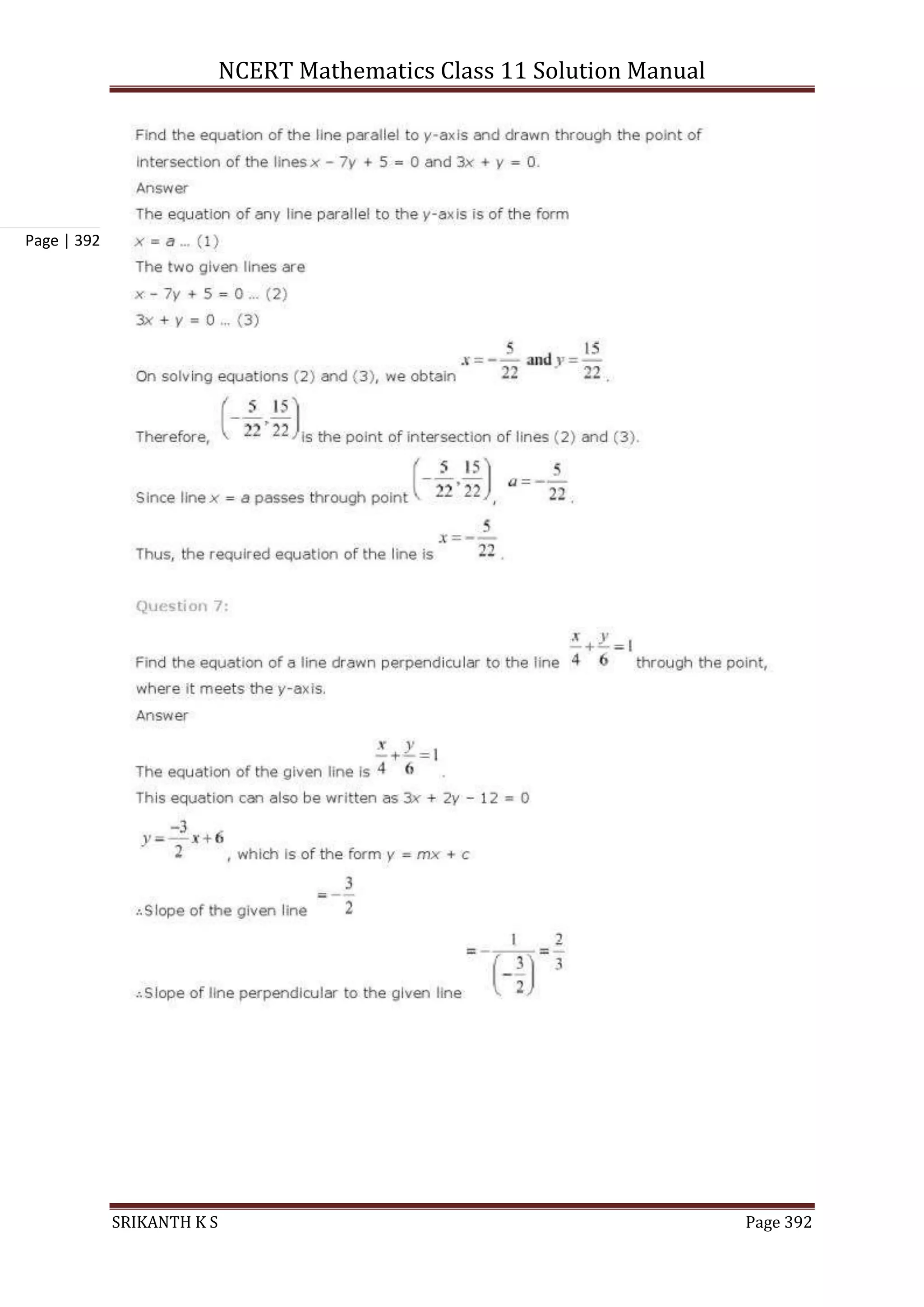 NCERT Mathematics Class 11 Solution Manual
SRIKANTH K S Page 392
Page | 392
 
