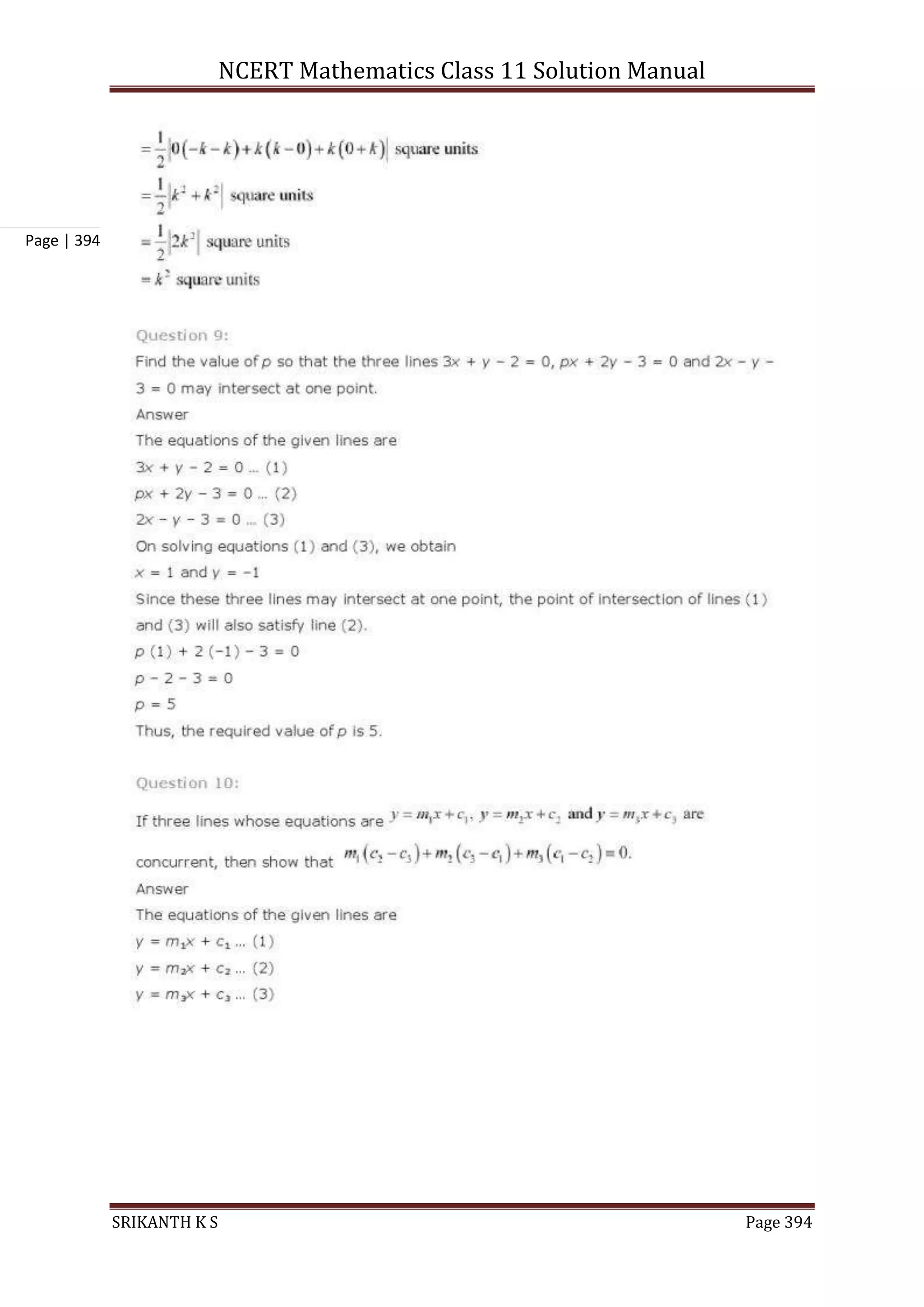 NCERT Mathematics Class 11 Solution Manual
SRIKANTH K S Page 394
Page | 394
 