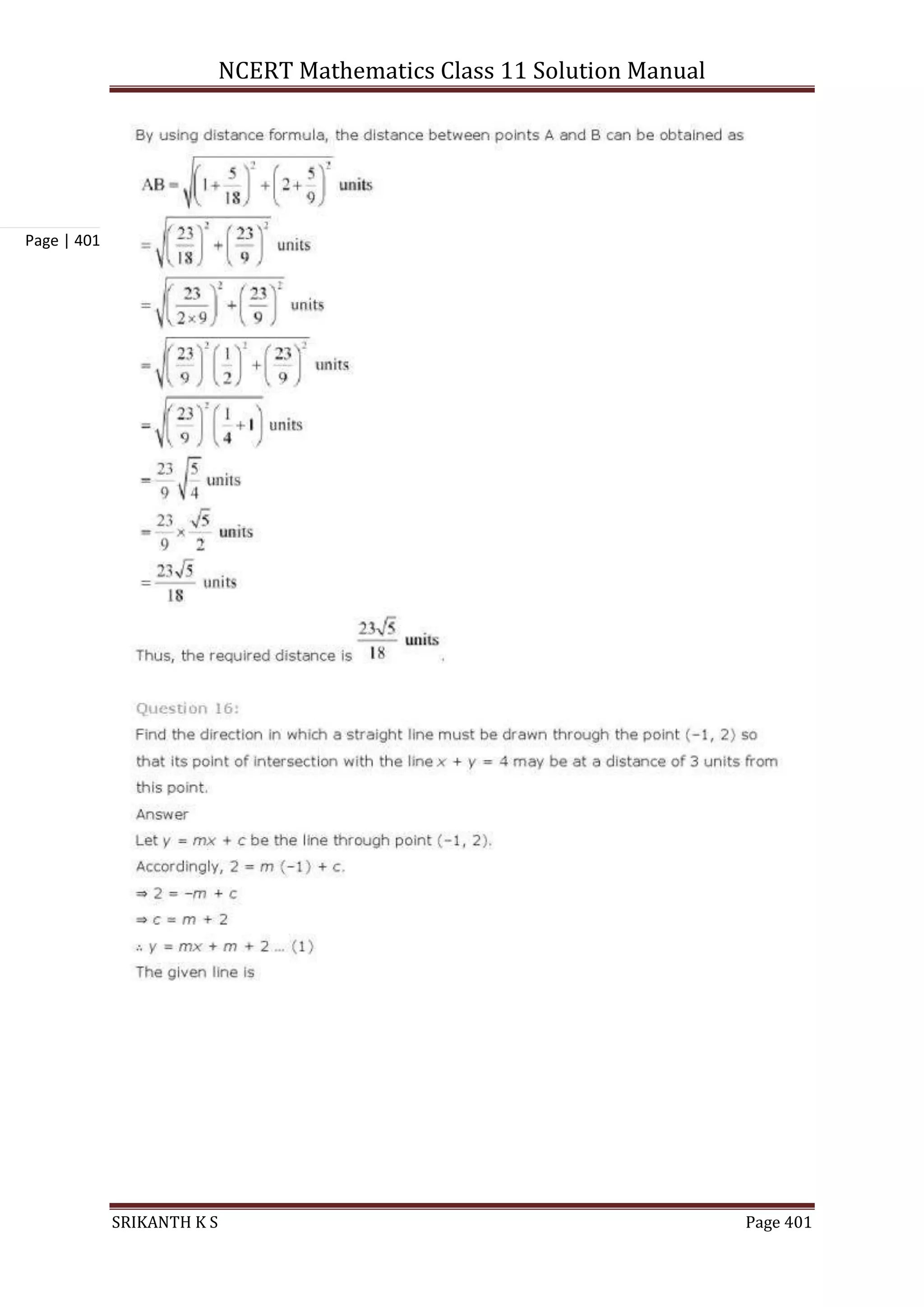 NCERT Mathematics Class 11 Solution Manual
SRIKANTH K S Page 401
Page | 401
 