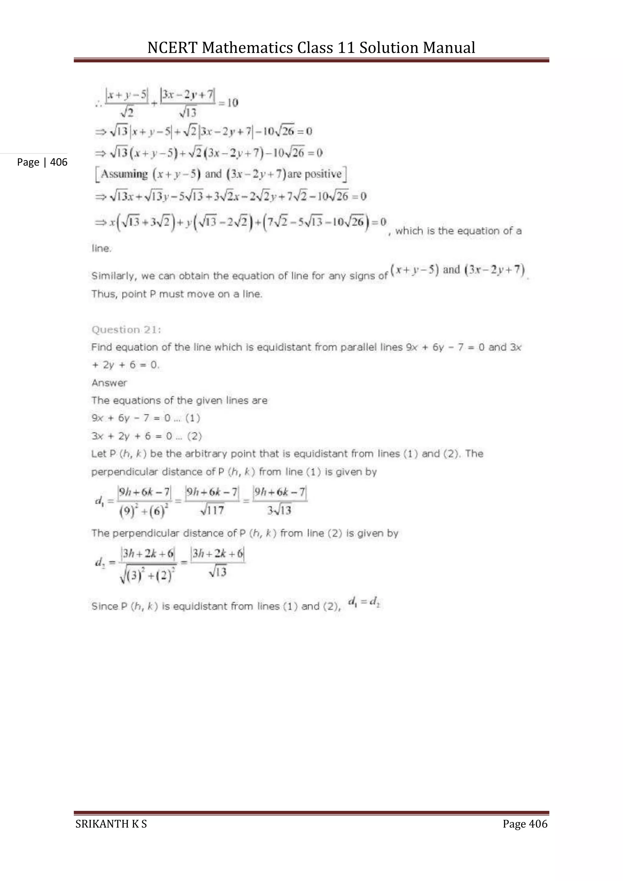 NCERT Mathematics Class 11 Solution Manual
SRIKANTH K S Page 406
Page | 406
 