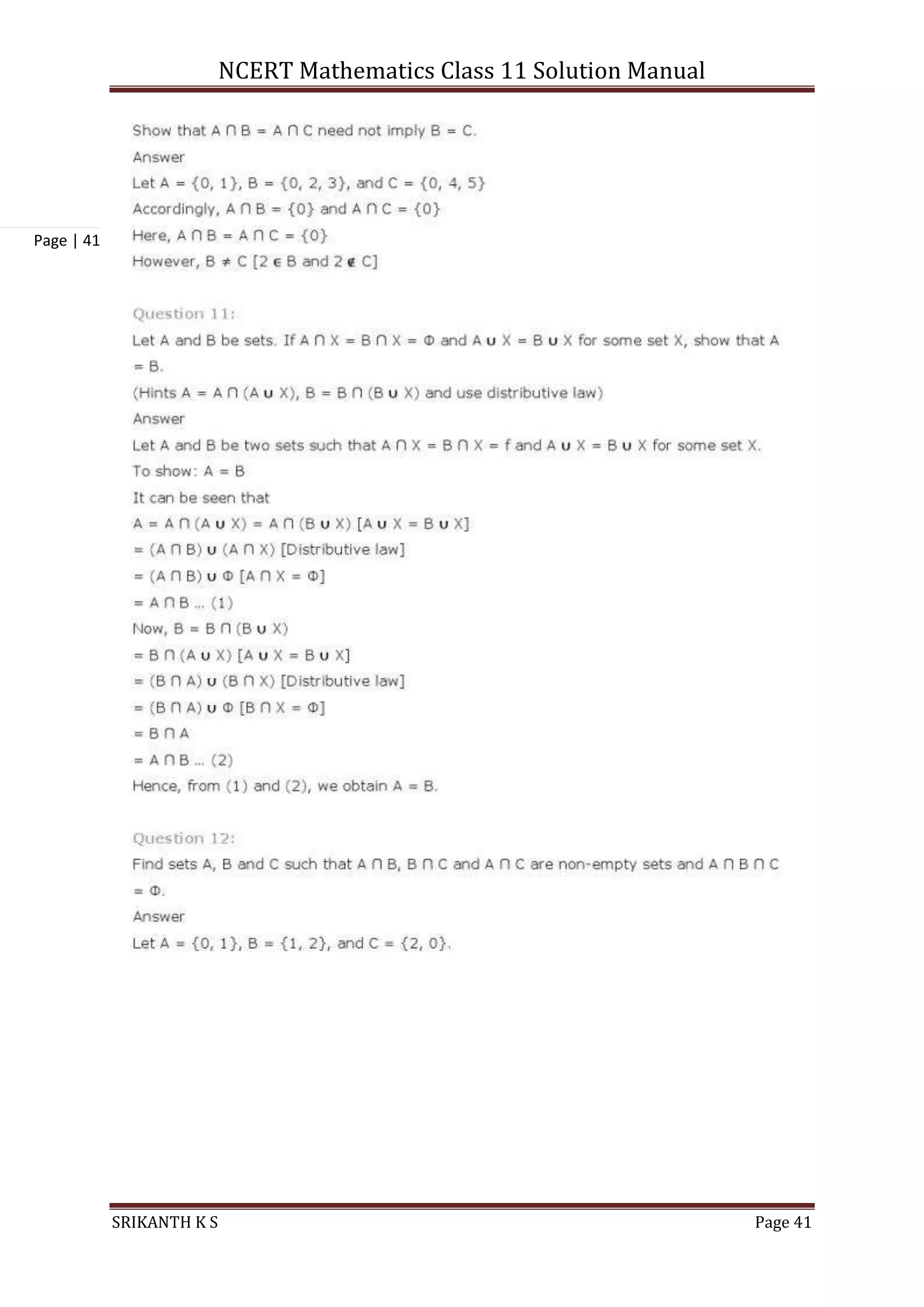 NCERT Mathematics Class 11 Solution Manual
SRIKANTH K S Page 41
Page | 41
 